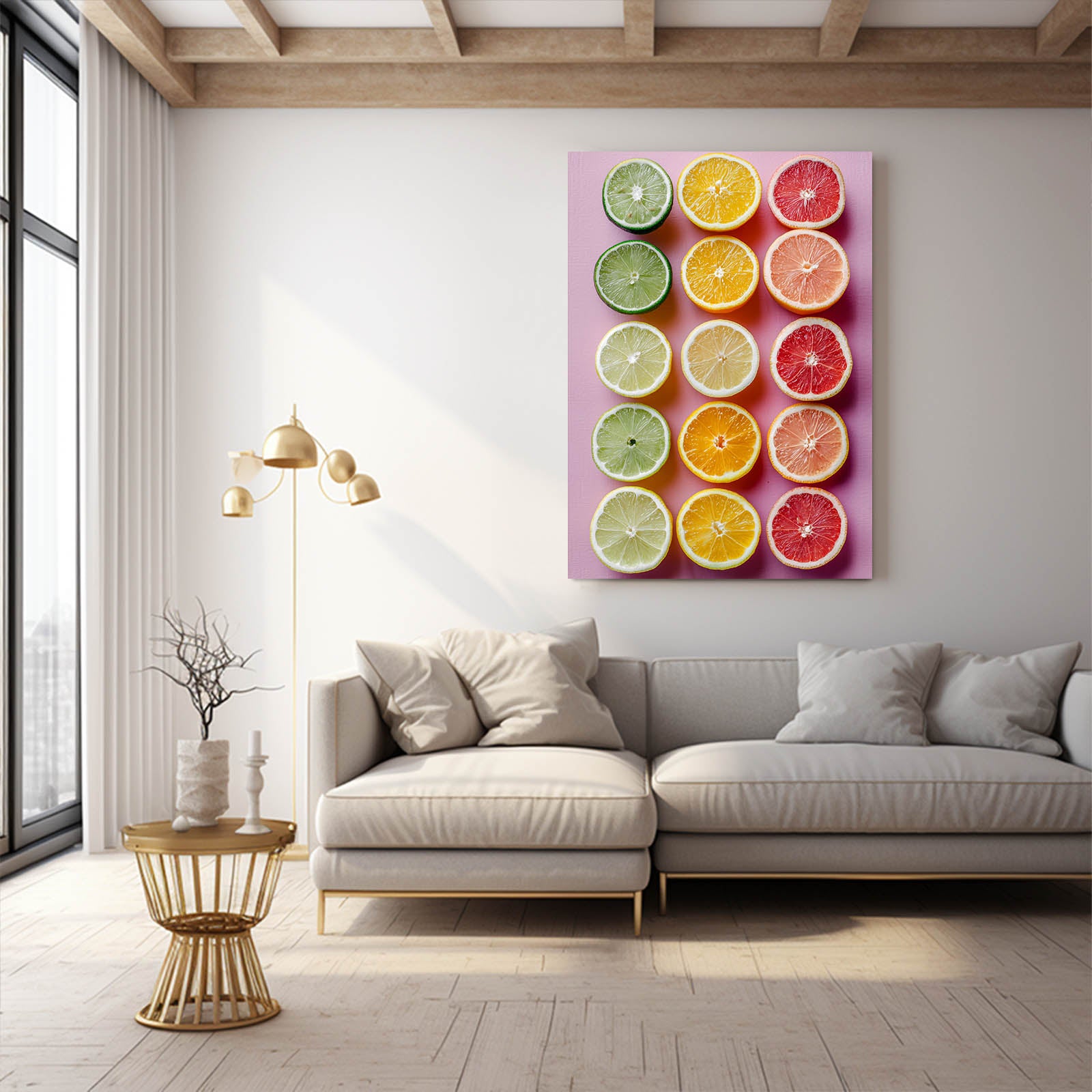 Citrus Rows Pastel Fruit Wall Decor – styled in a furnished interior