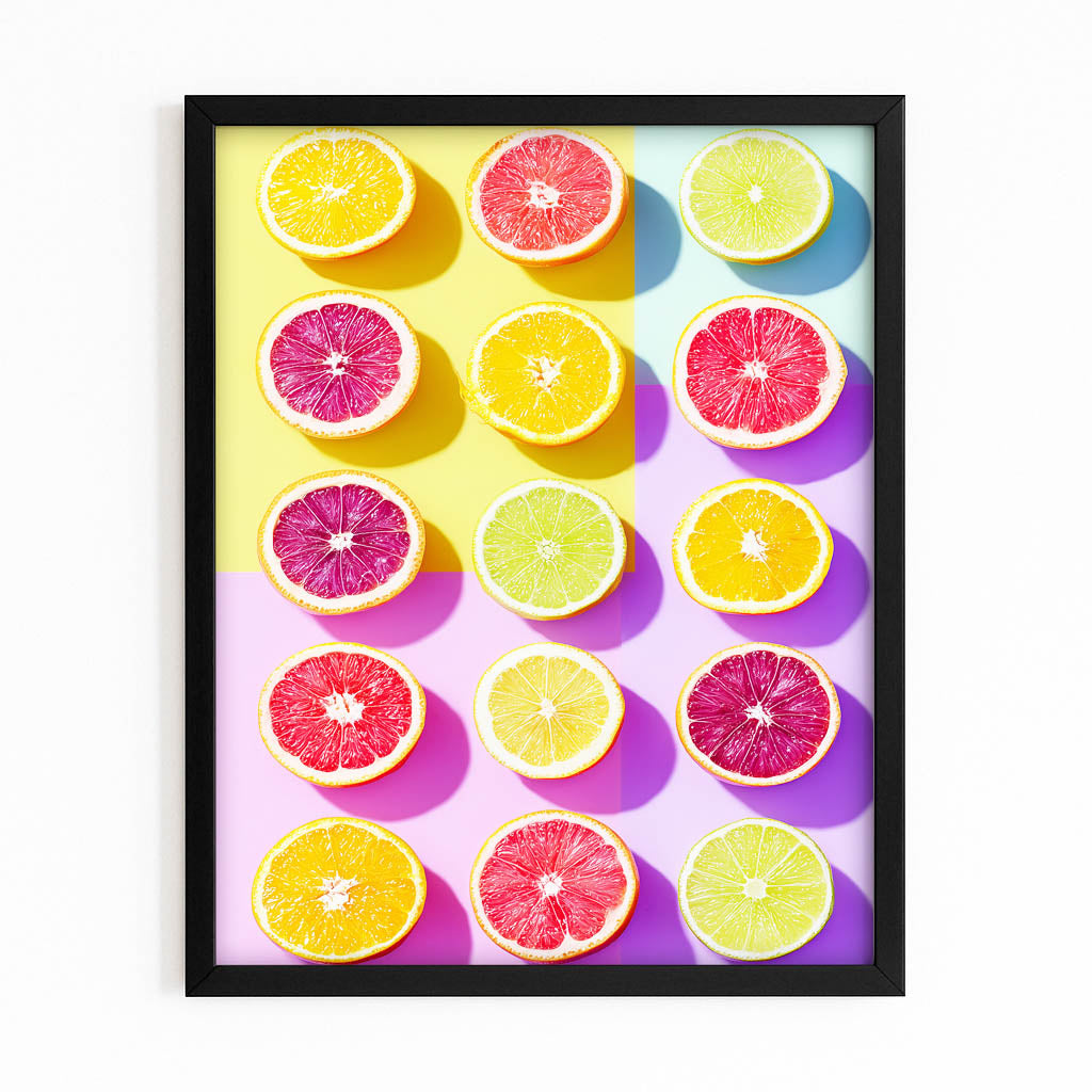 Citrus Slice Grid Fruit Canvas – with Premium Black frame on white background