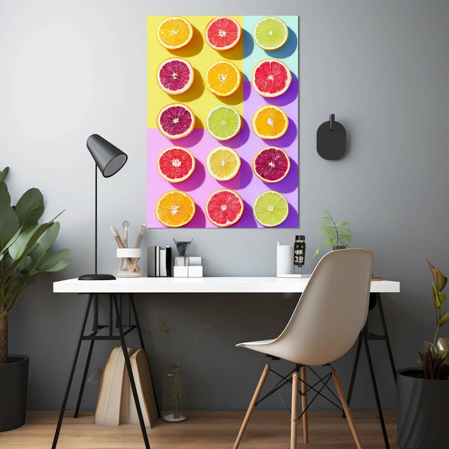 Citrus Slice Grid Fruit Canvas – styled in a furnished interior
