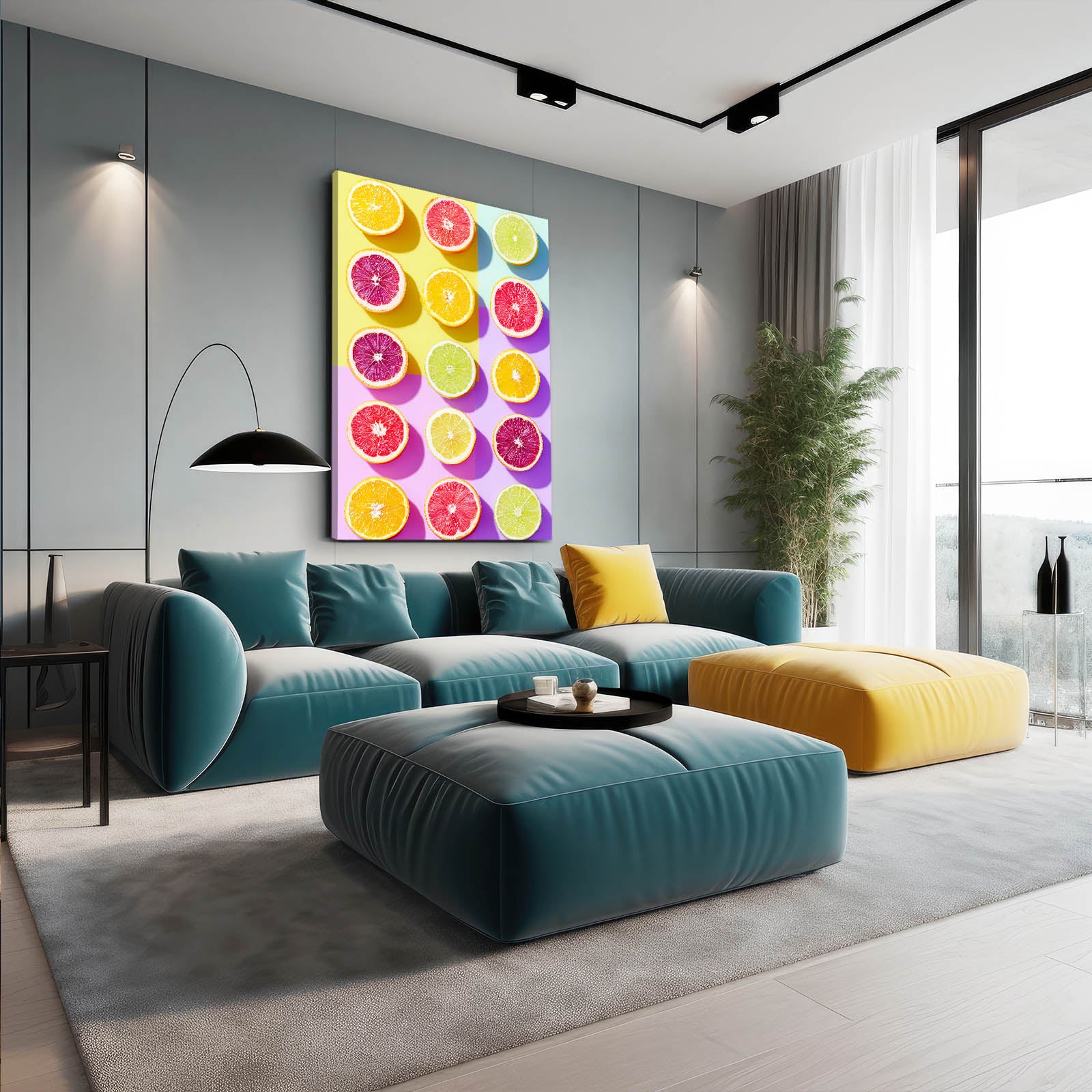 Citrus Slice Grid Fruit Canvas – styled in a furnished interior