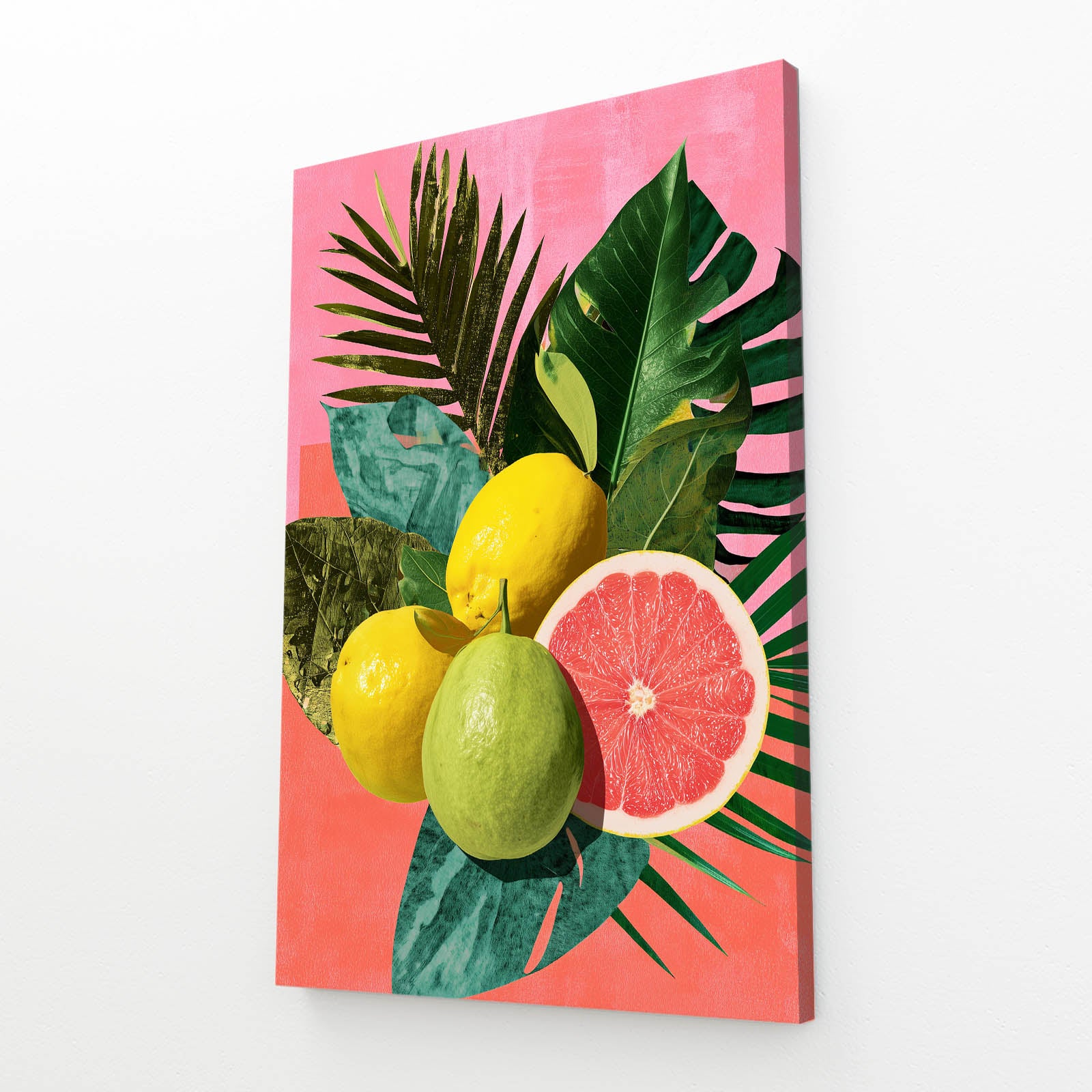Citrus Tropical Collage Fruit Canvas Art – angled canvas view on white background