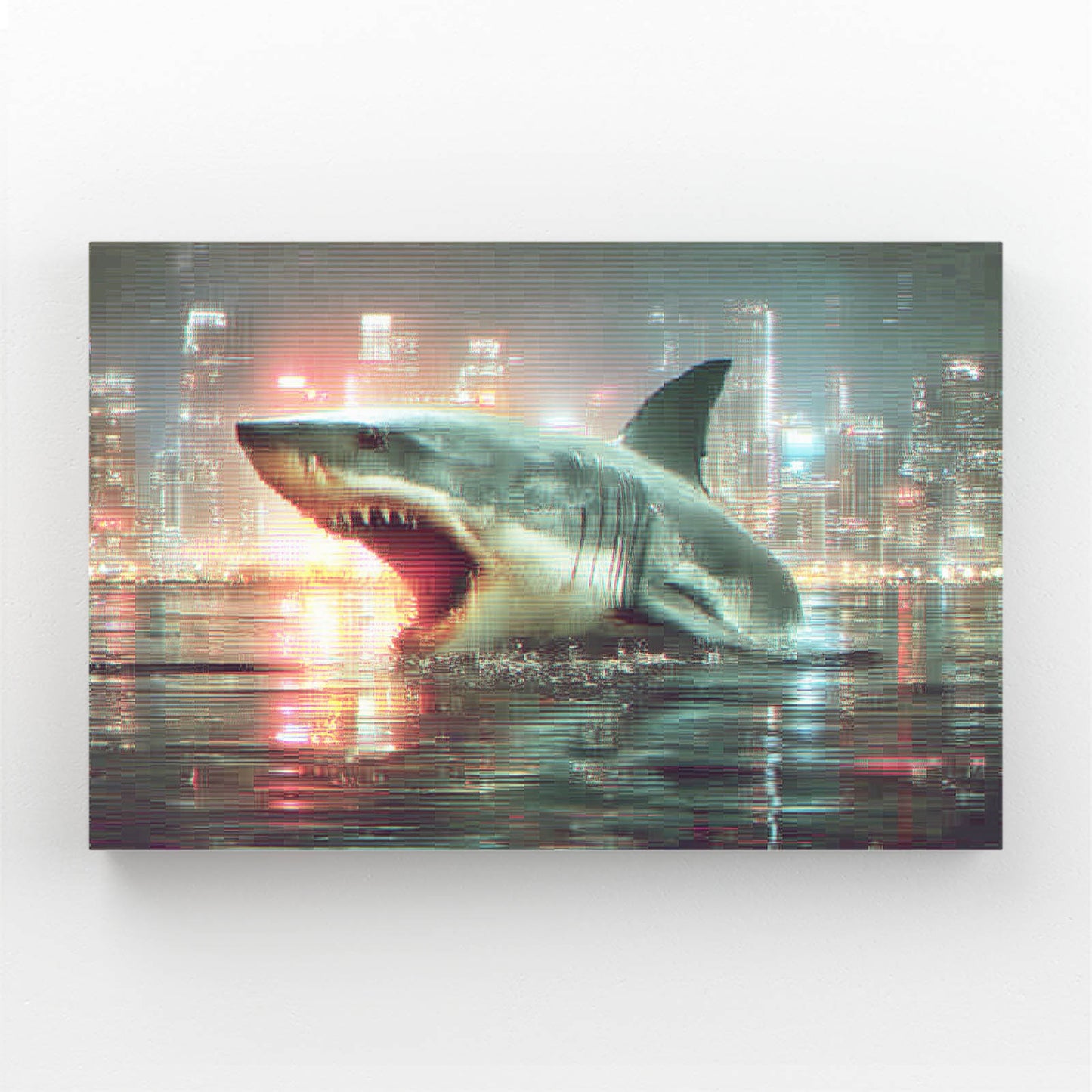 City Night Breach Shark Wall Art – city night breach shark canvas print