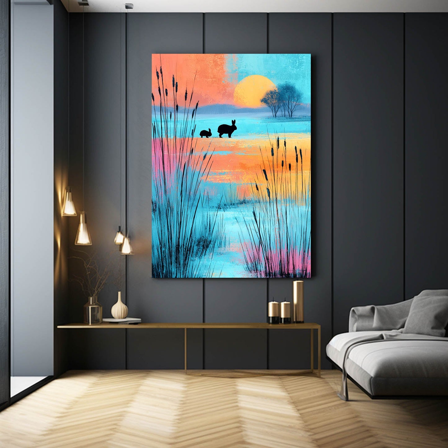 Classic Bunny Art – angled canvas view on white background