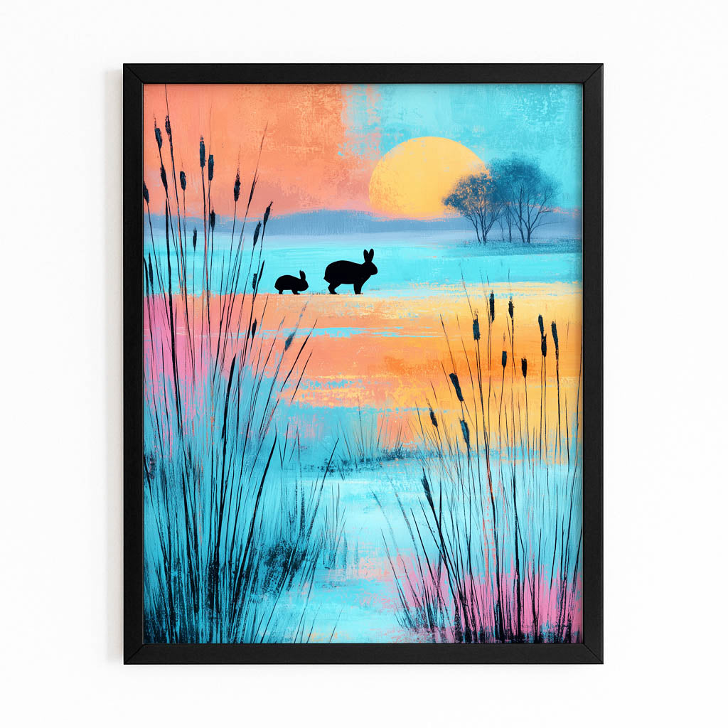 Classic Bunny Art – with Premium Black frame on white background
