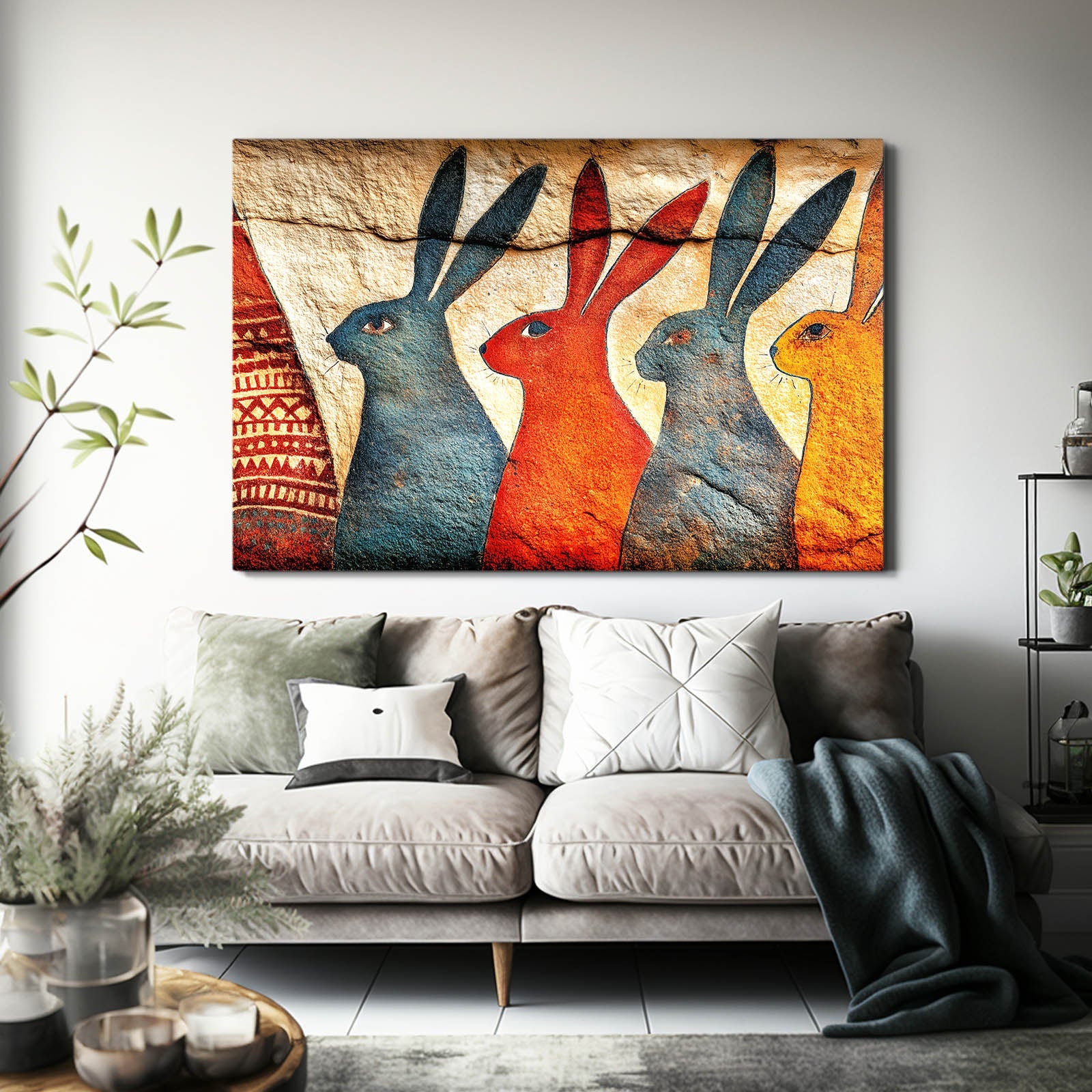 Classic Bunny Prints – angled canvas view on white background