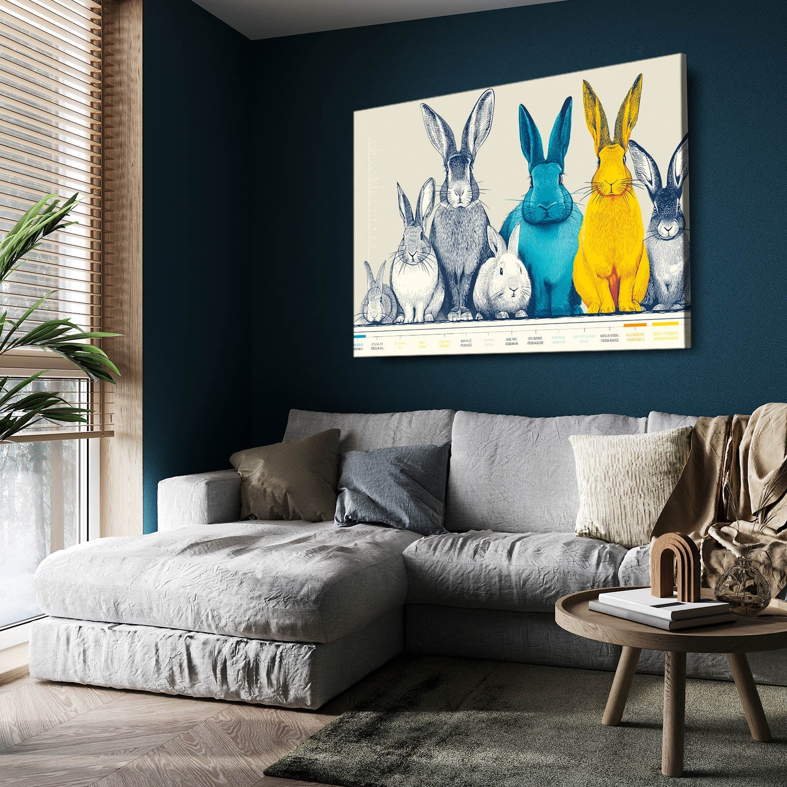 Classic Bunny Wall Art – angled canvas view on white background