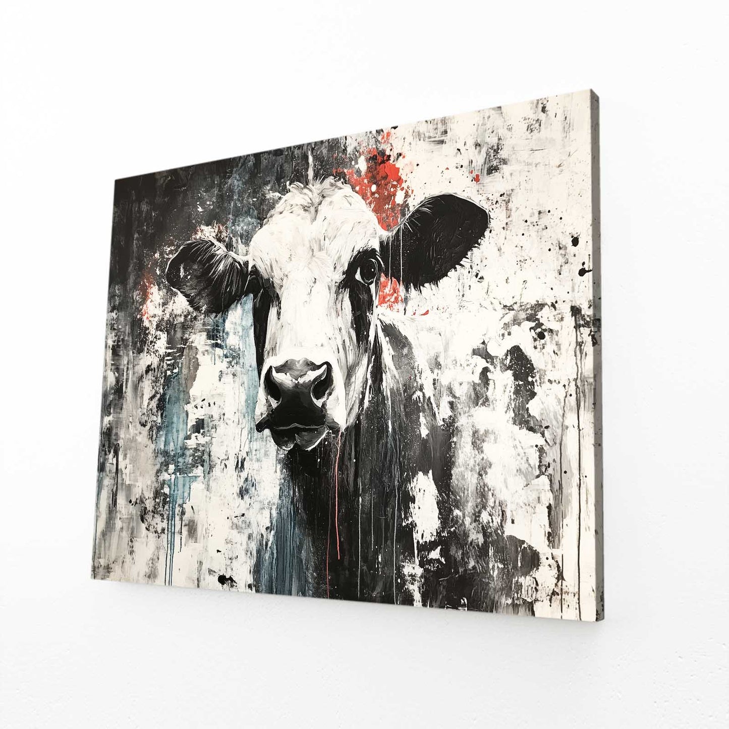 Classic Cow Art – angled canvas view on white background