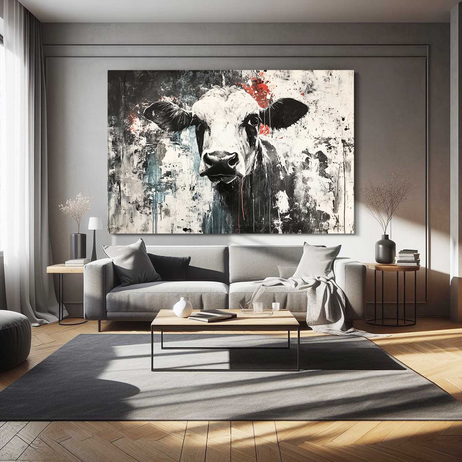 Classic Cow Art – angled canvas view on white background