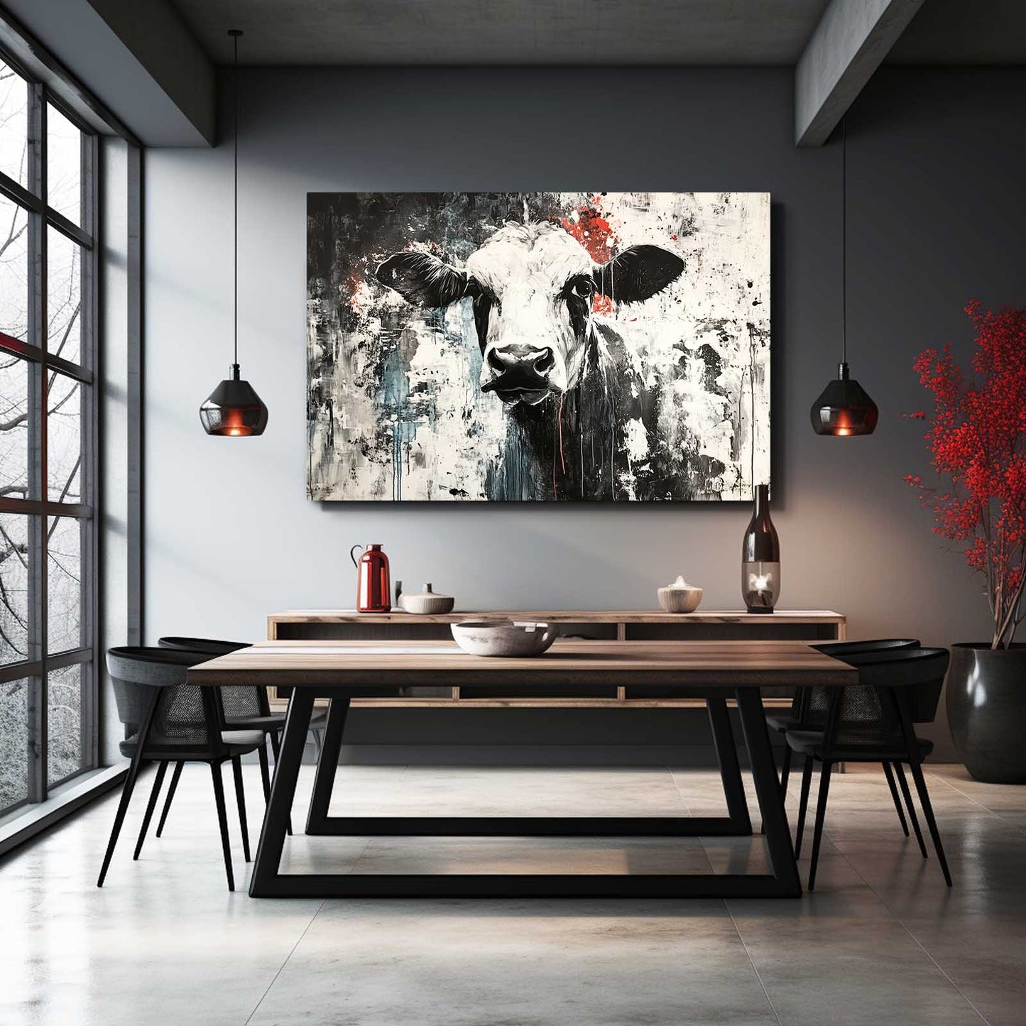 Classic Cow Art – angled canvas view on white background
