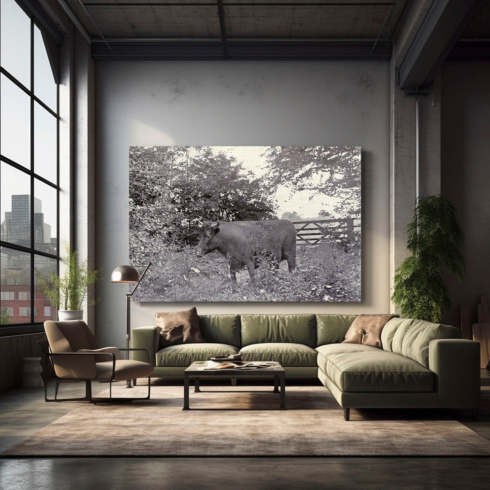 Classic Cow Wall Art – angled canvas view on white background