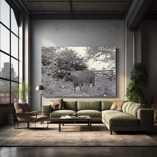 Classic Cow Wall Art – angled canvas view on white background