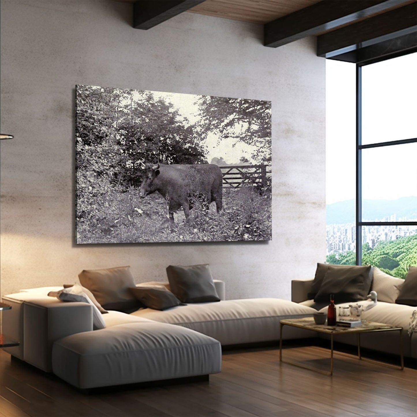 Classic Cow Wall Art – angled canvas view on white background