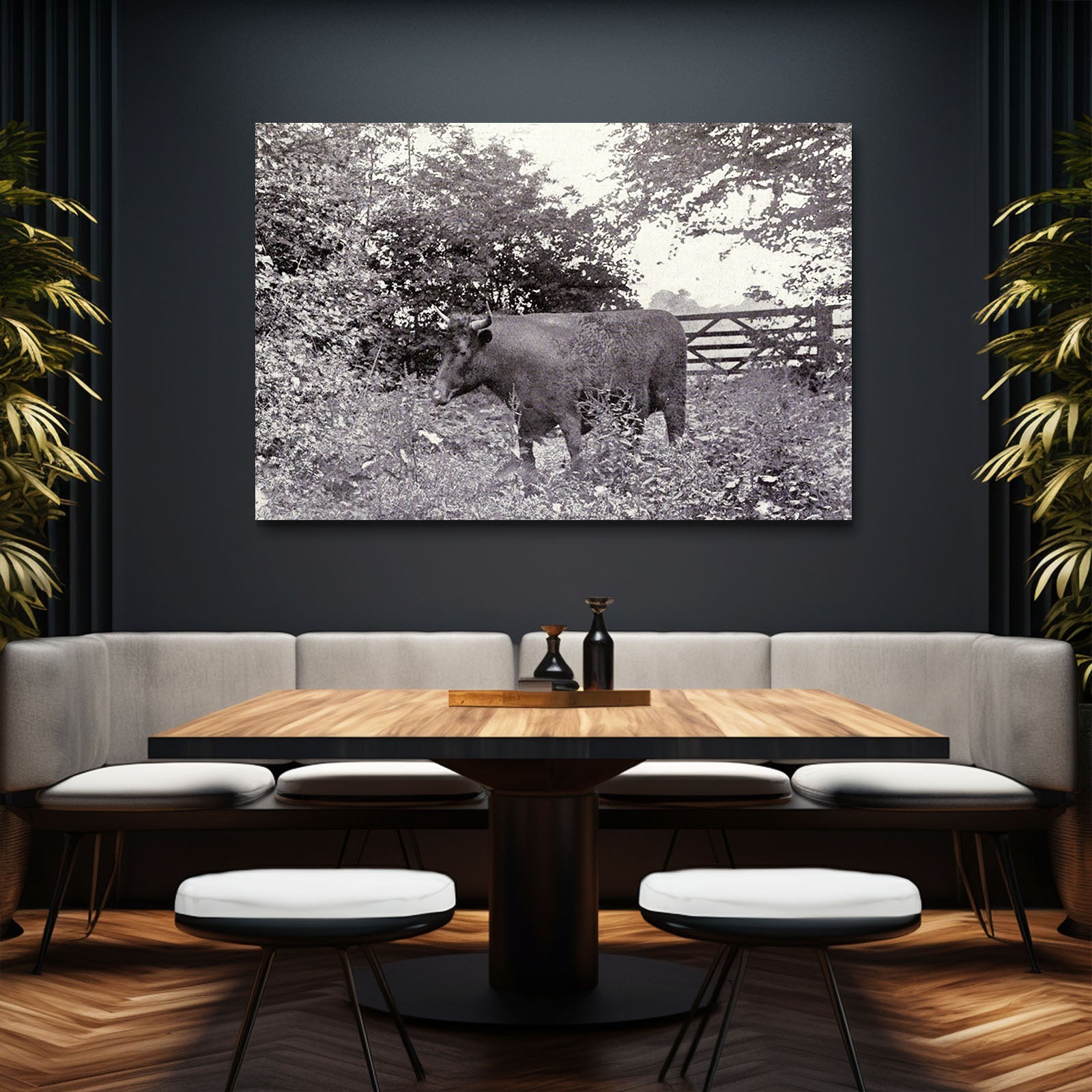 Classic Cow Wall Art – angled canvas view on white background