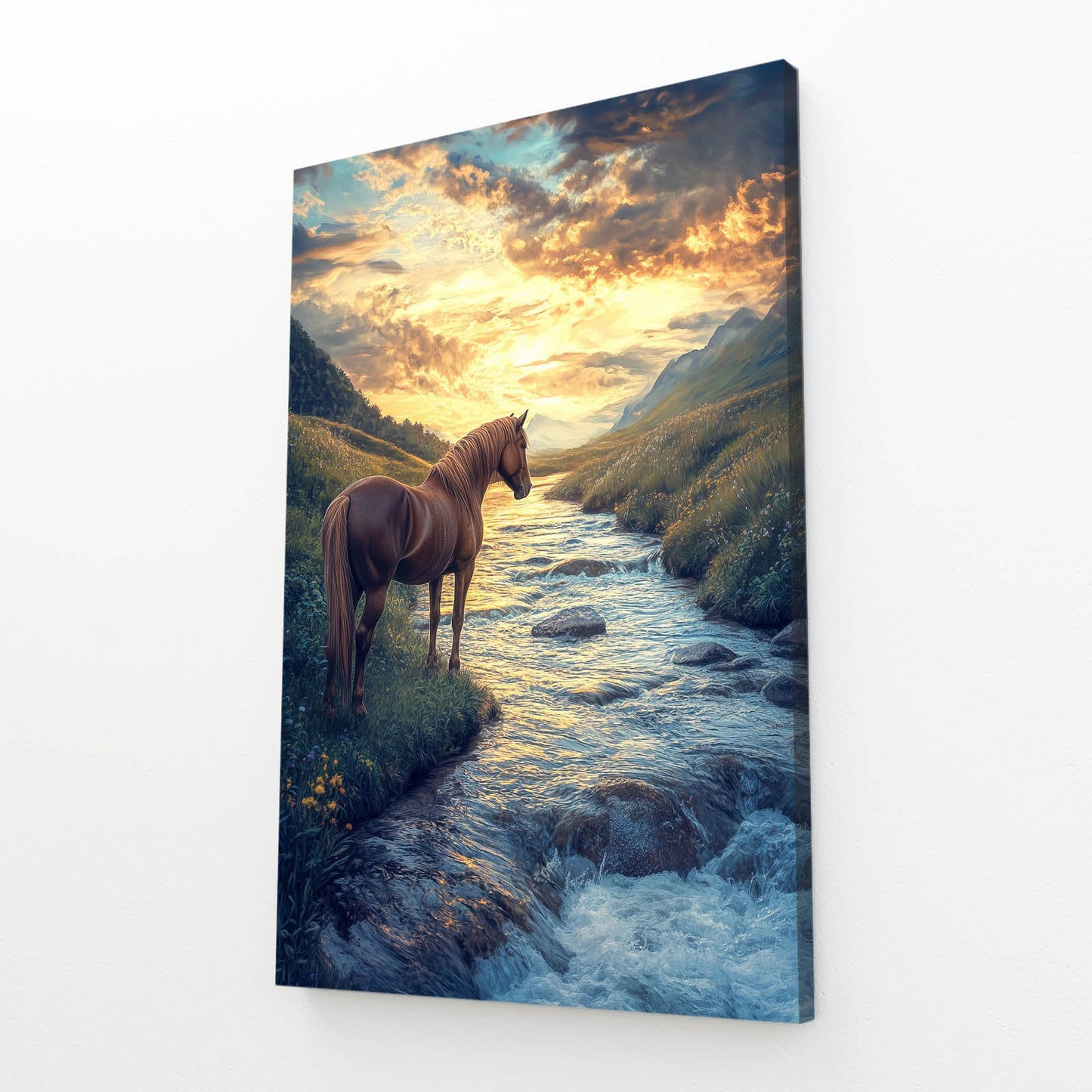 Classic Horse Artwork – angled canvas view on white background