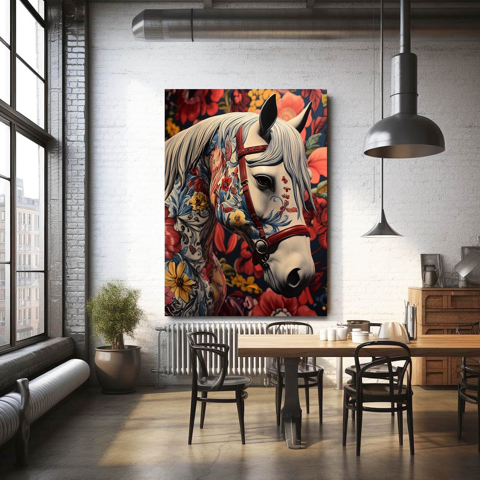Classic Horse Wall Art – angled canvas view on white background