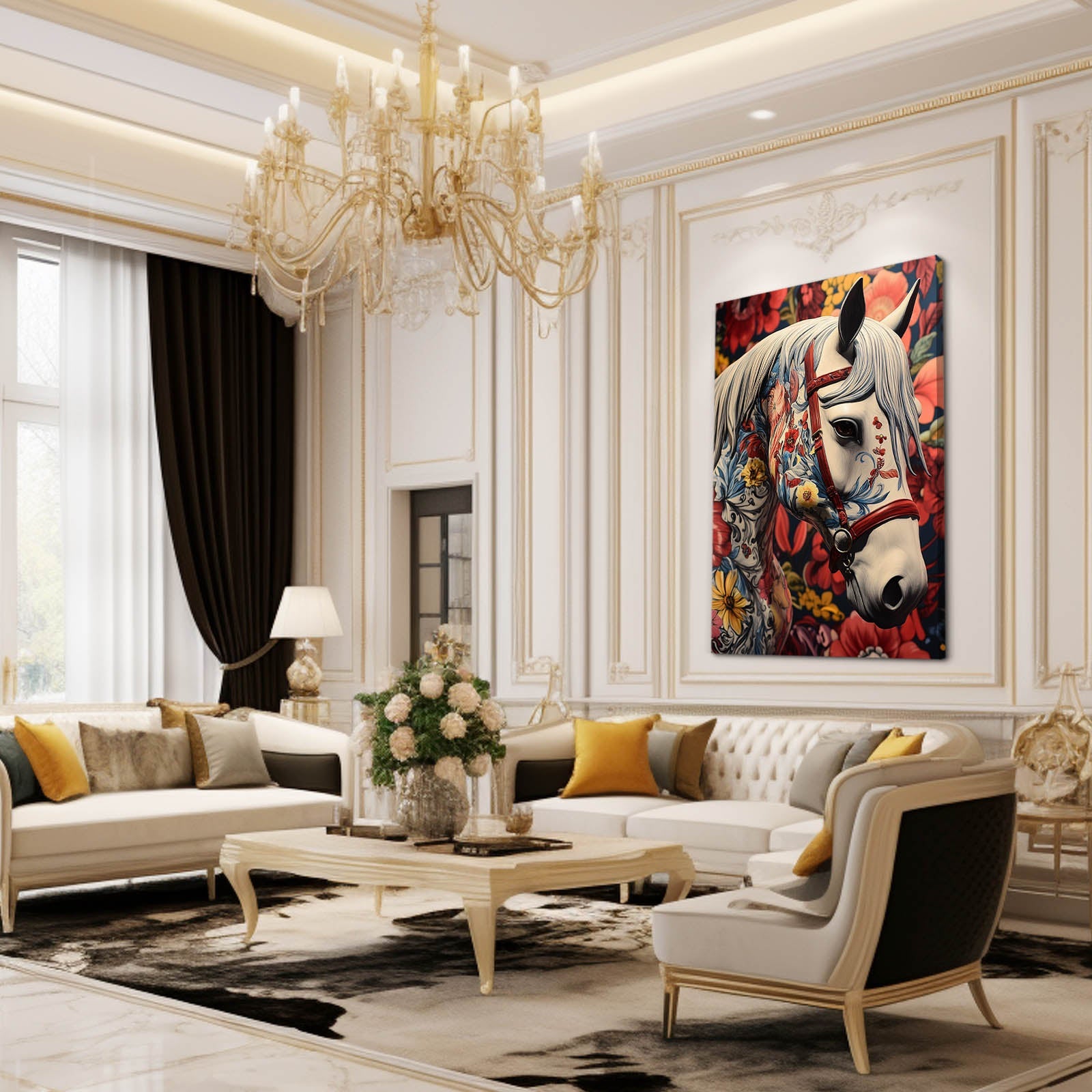 Classic Horse Wall Art – angled canvas view on white background