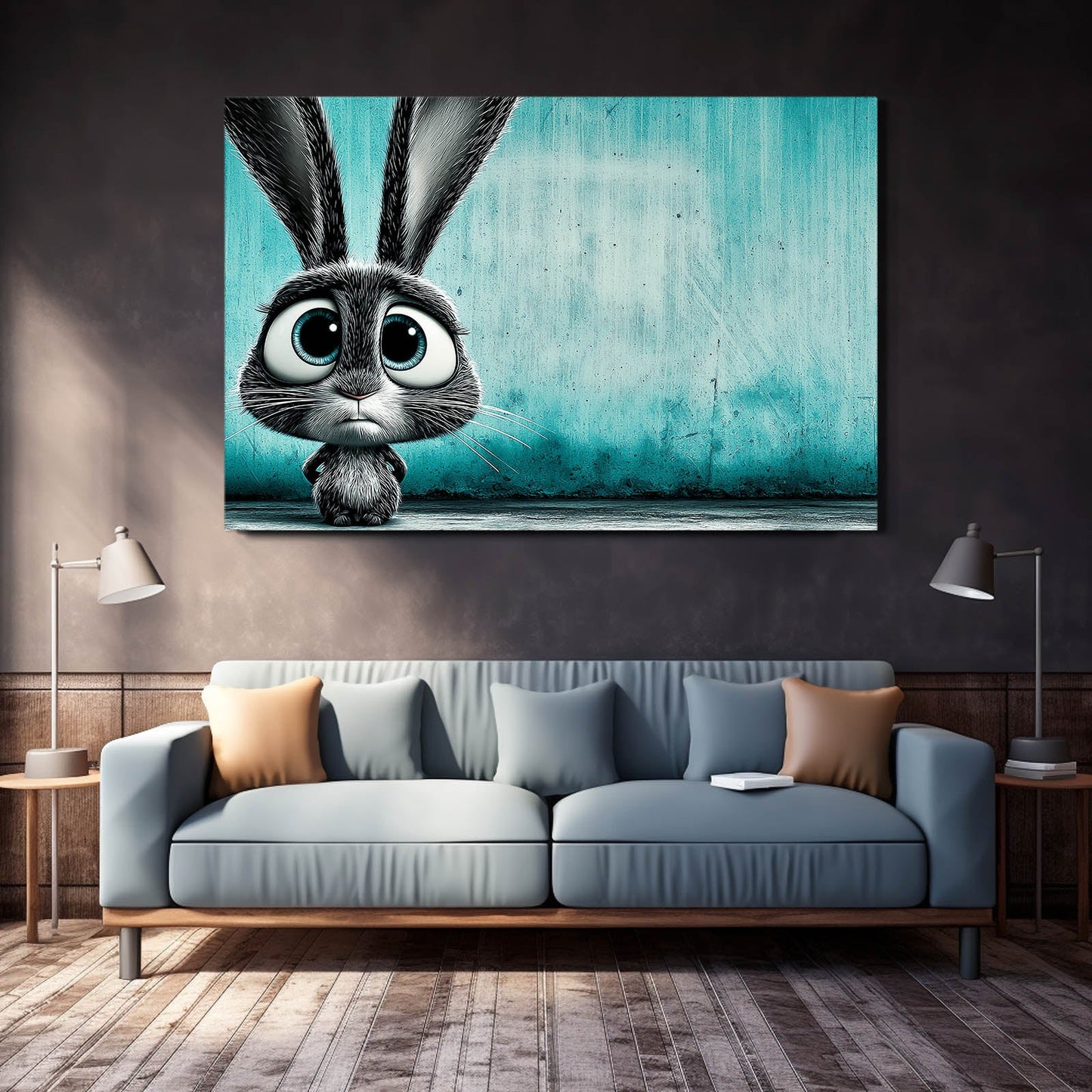 Classic Rabbit Art – angled canvas view on white background