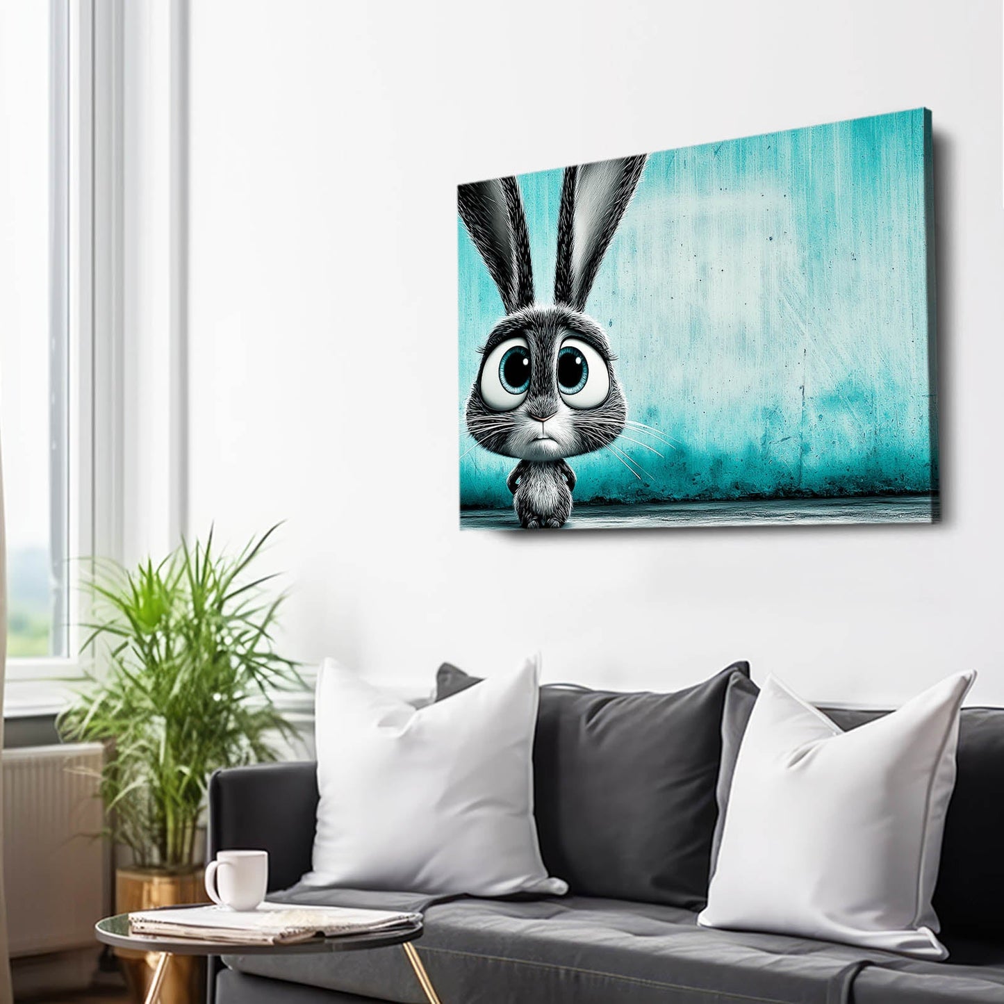 Classic Rabbit Art – angled canvas view on white background
