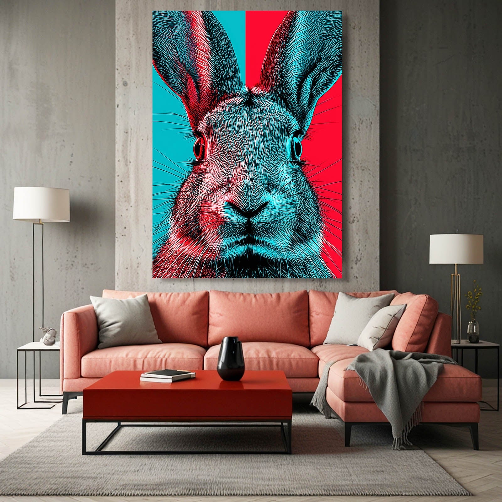 Classic Rabbit Canvas Art – angled canvas view on white background