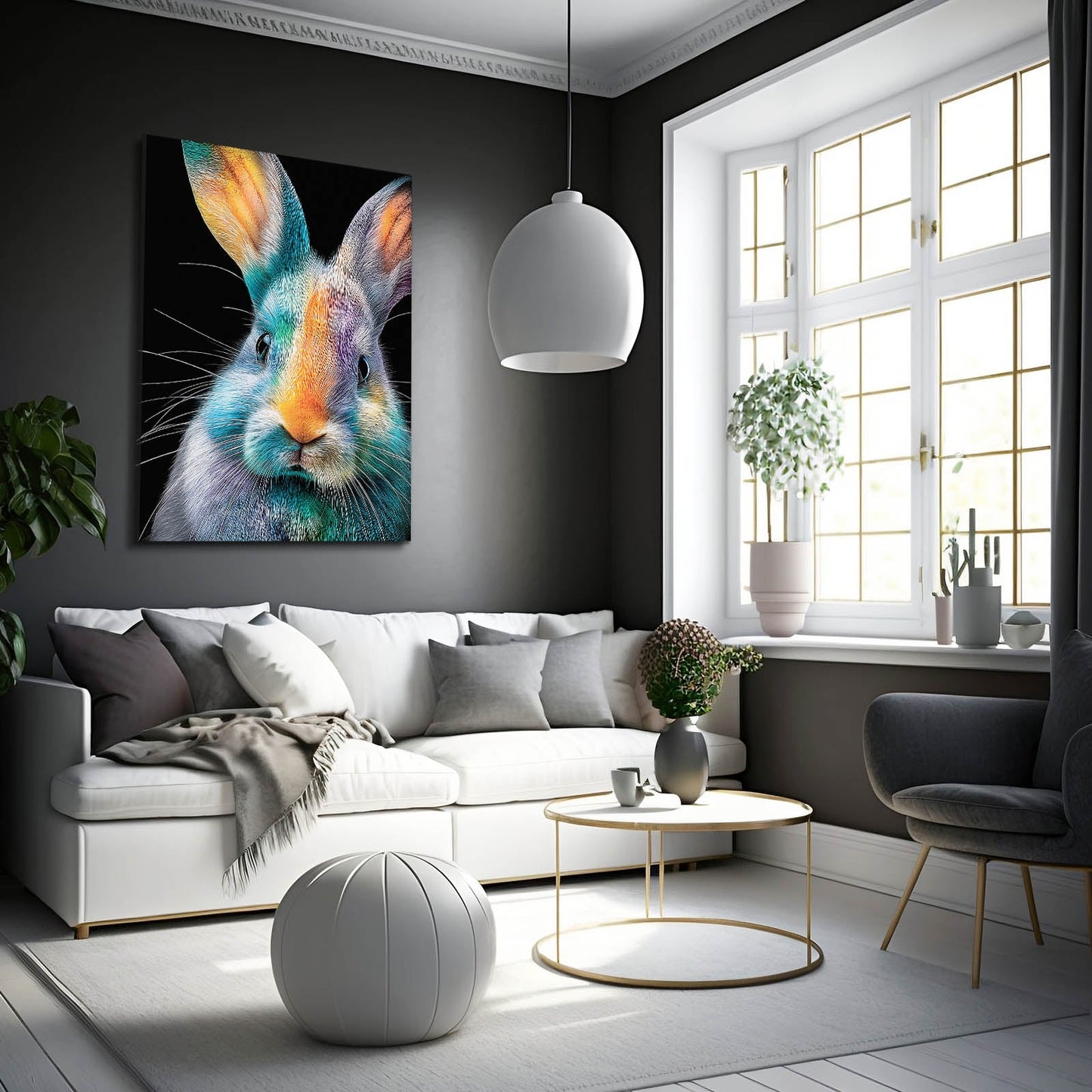 Classic Rabbit Wall Art – angled canvas view on white background