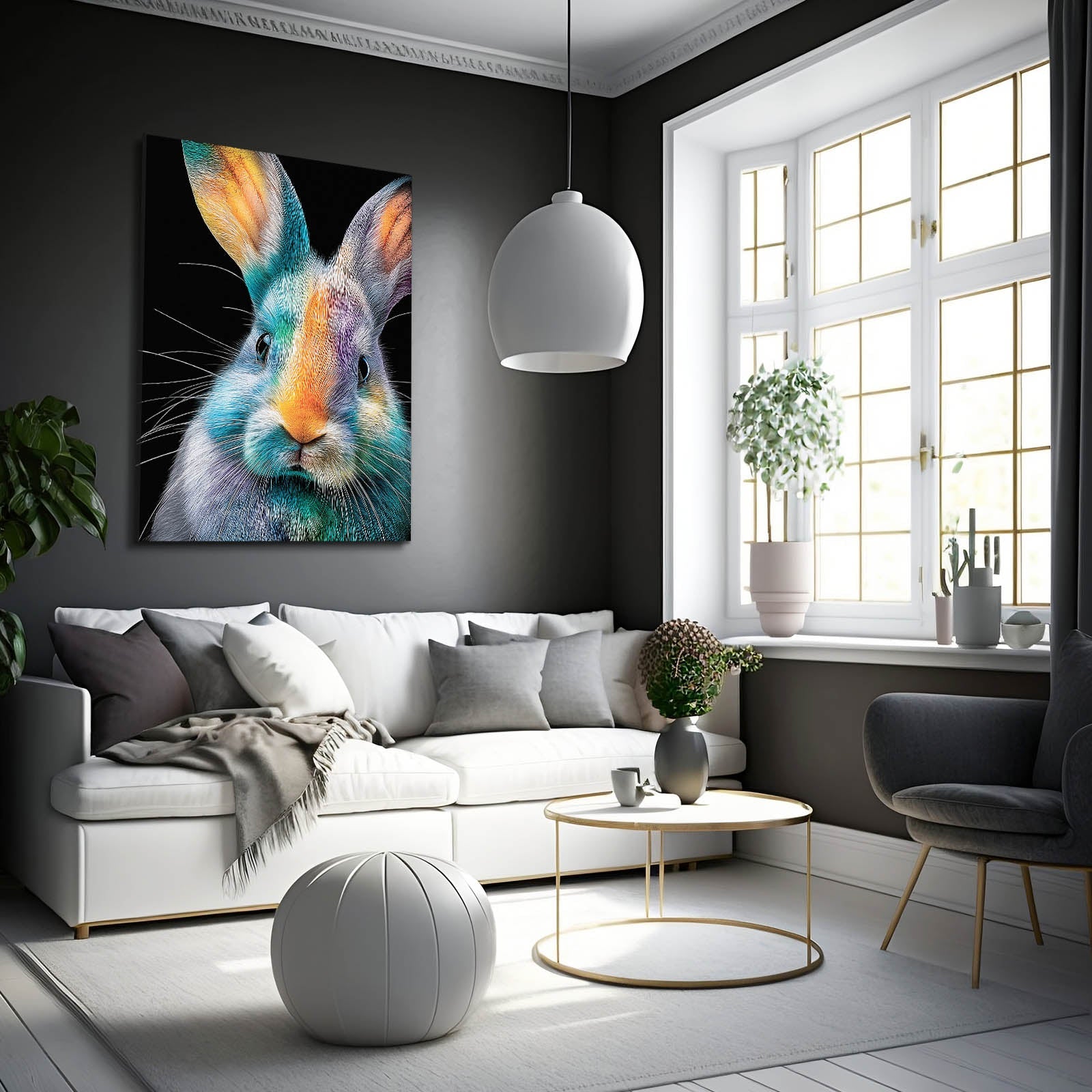 Classic Rabbit Wall Art – angled canvas view on white background