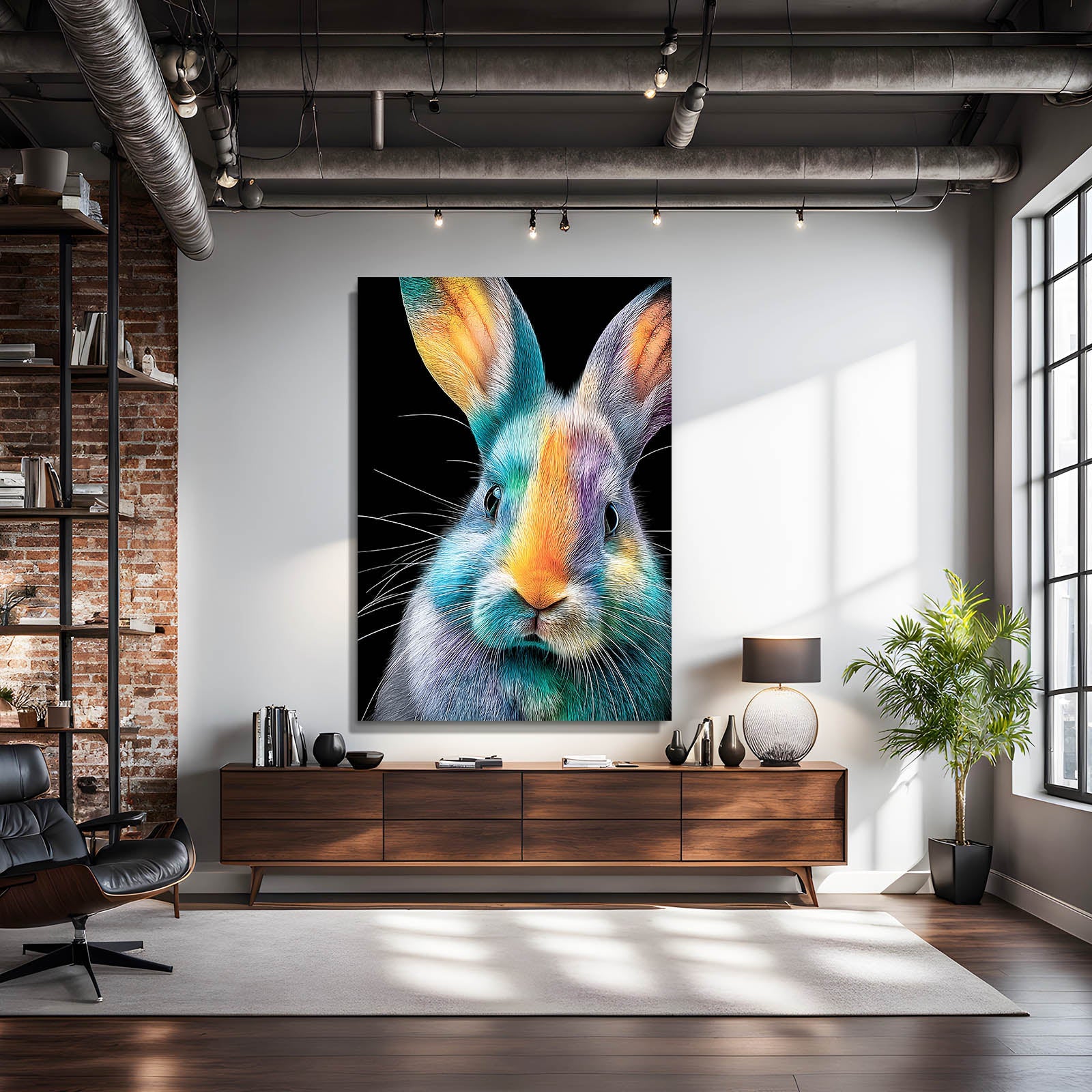 Classic Rabbit Wall Art – angled canvas view on white background