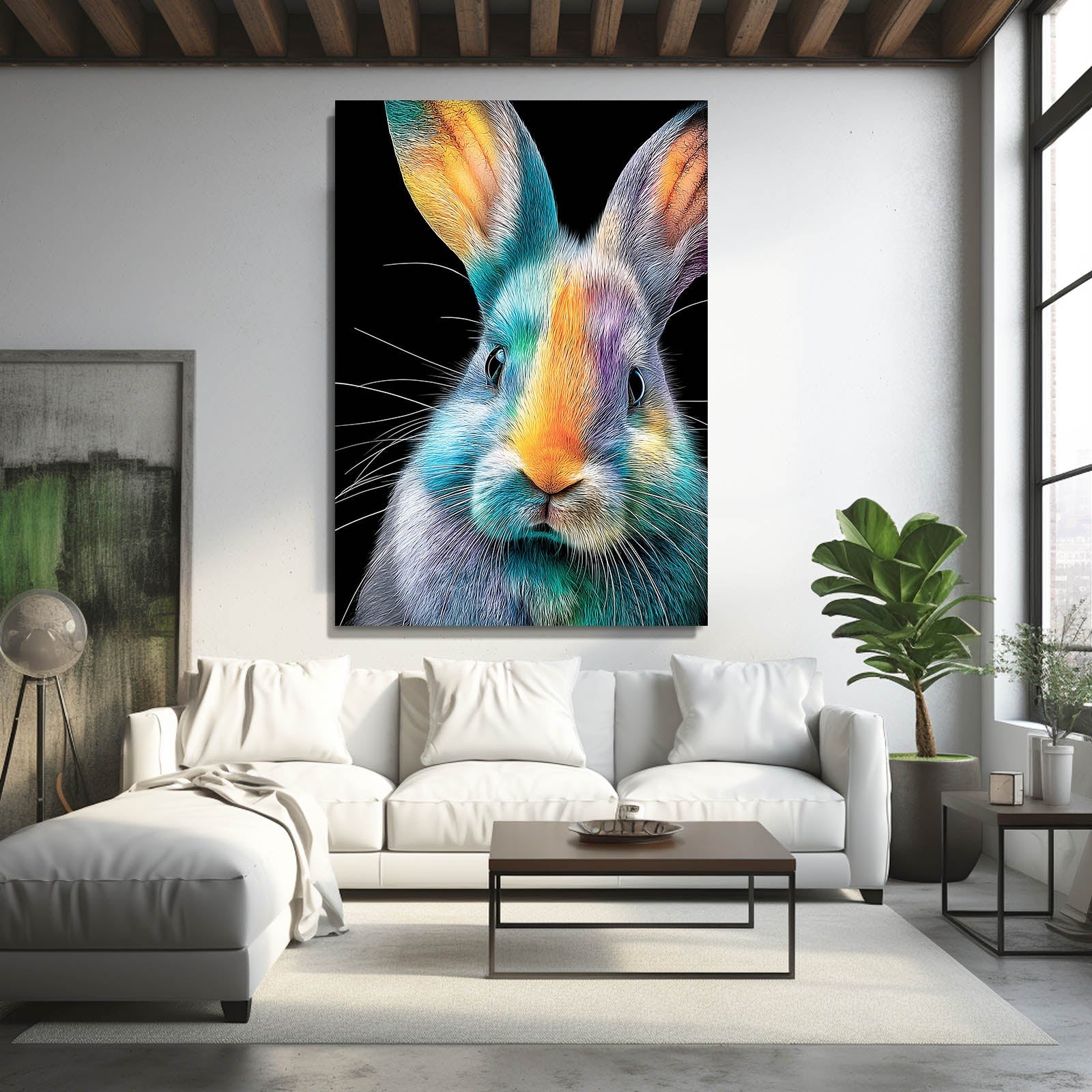 Classic Rabbit Wall Art – angled canvas view on white background