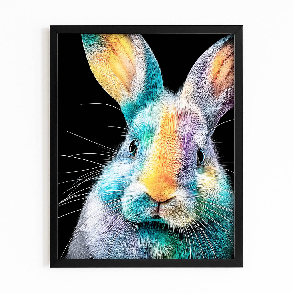 Classic Rabbit Wall Art – with Premium Black frame on white background
