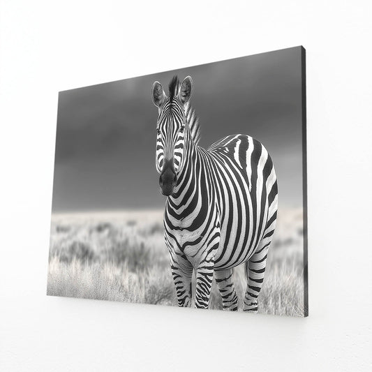 Classic Zebra Artwork – angled canvas view on white background