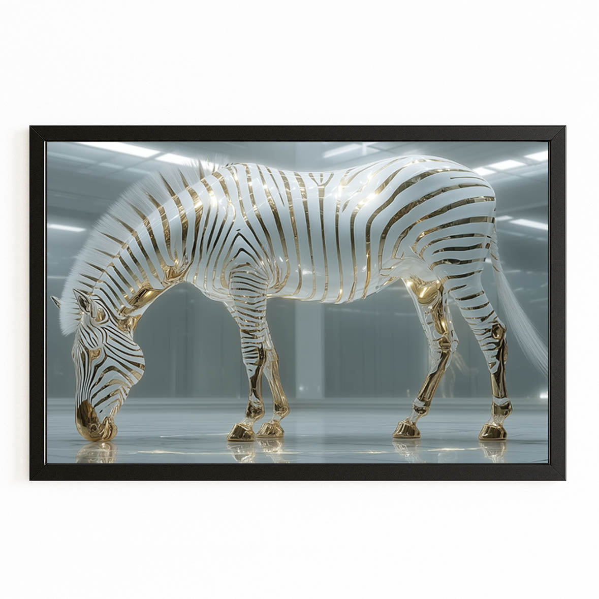 Classic Zebra Canvas Art – with Premium Black frame on white background