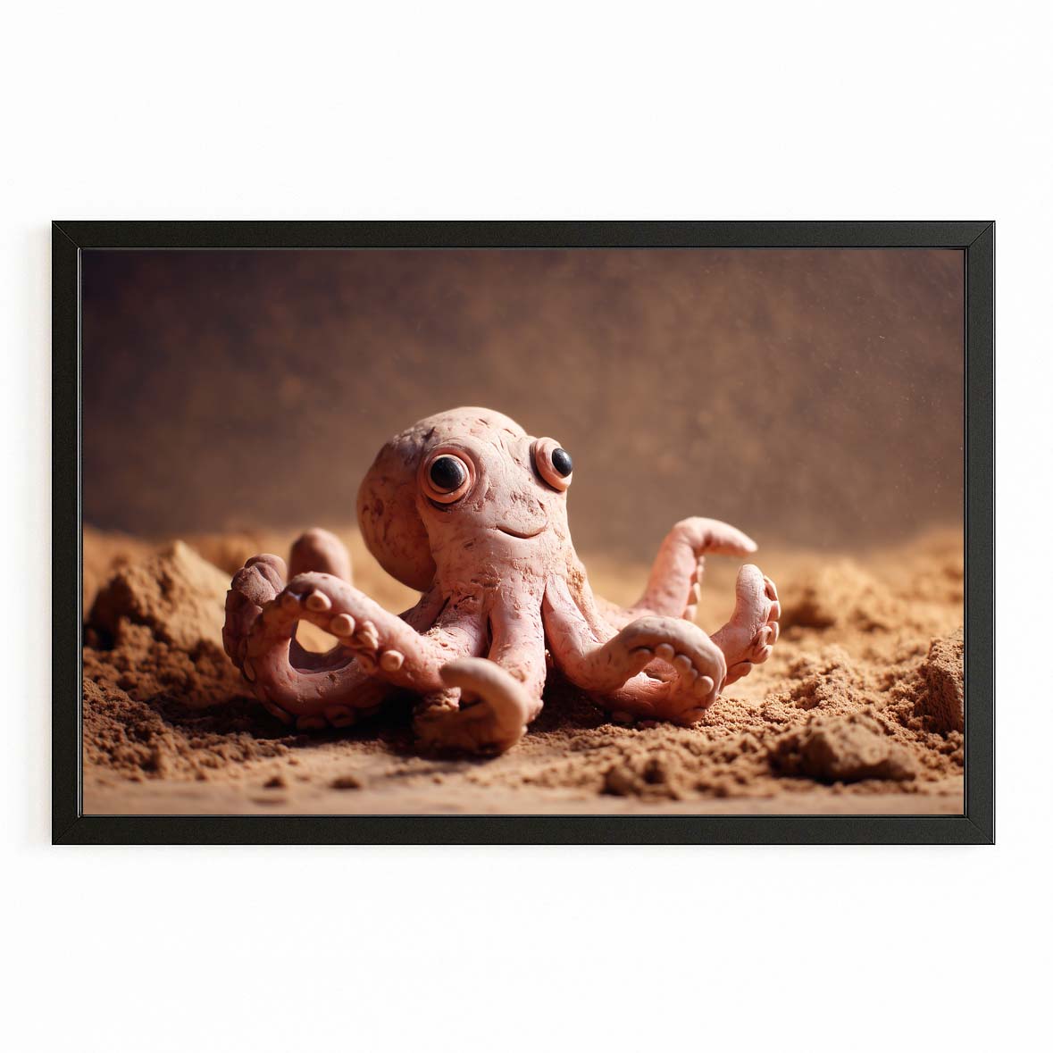 Clay Figures Sand Octopus Prints – with Premium Black frame on white background
