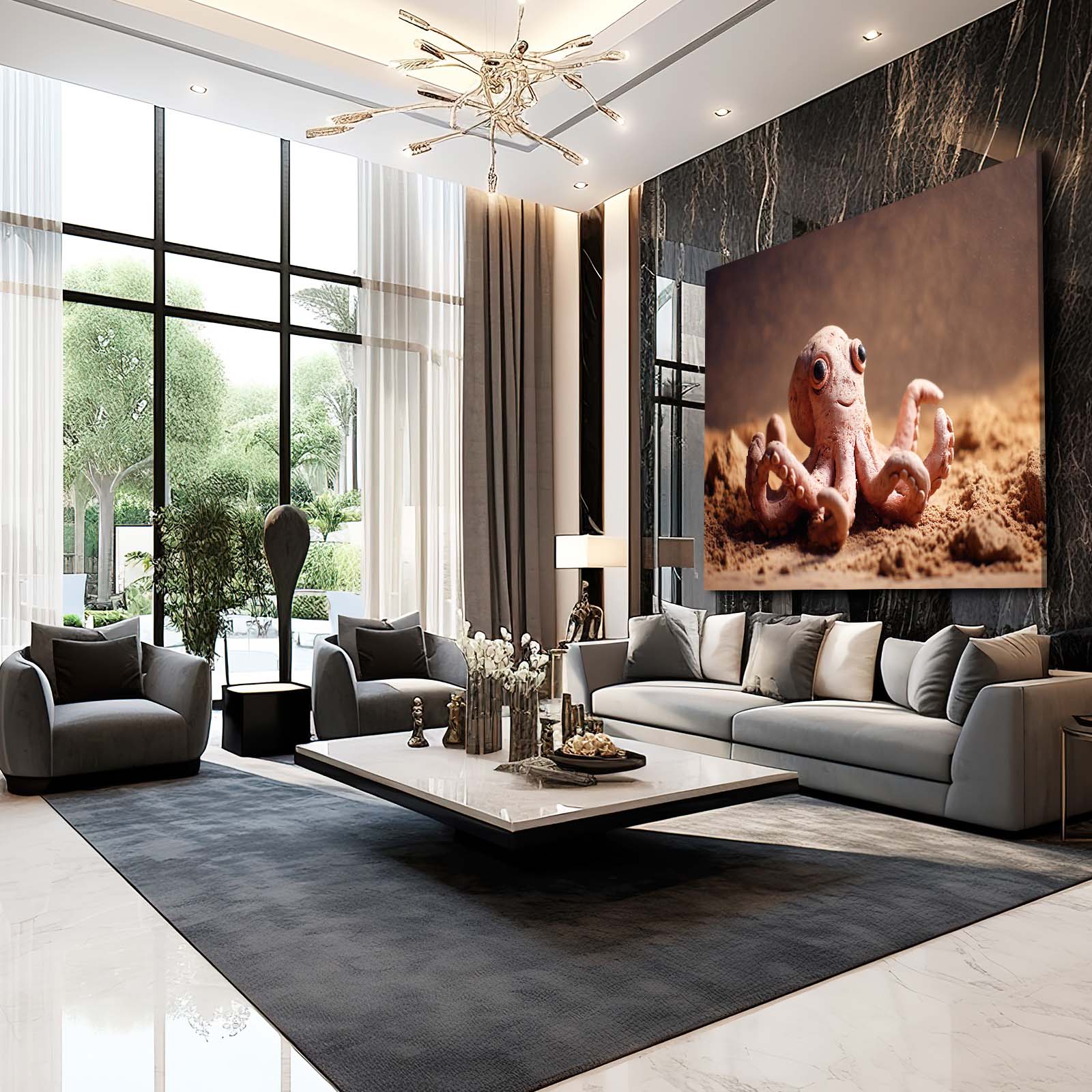 Clay Figures Sand Octopus Prints – styled in a furnished interior