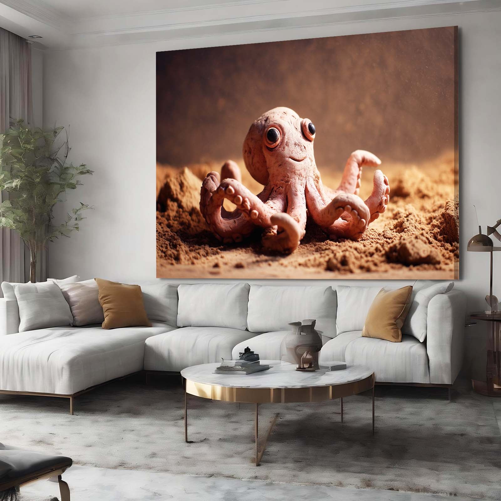 Clay Figures Sand Octopus Prints – styled in a furnished interior