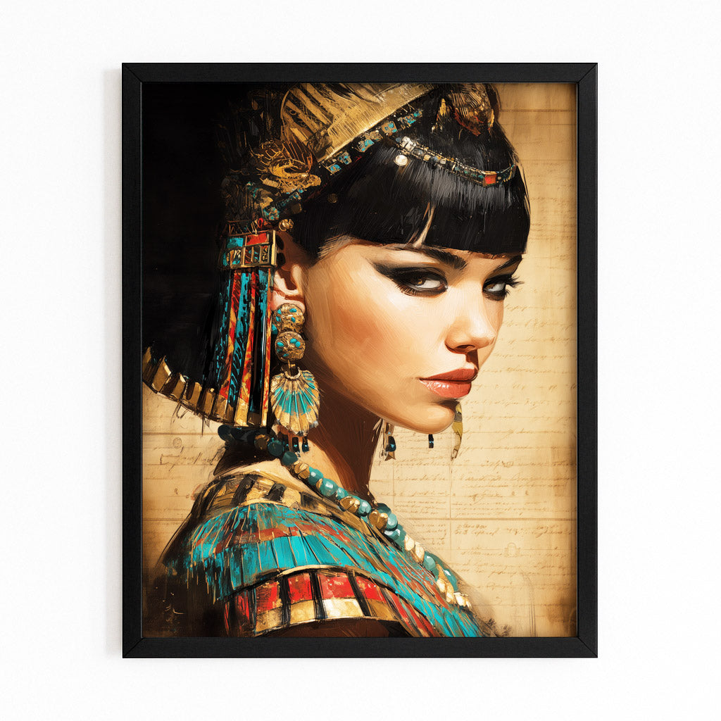 Cleopatra Portrait Photography Egyptian Wall Decor – with Premium Black frame on white background