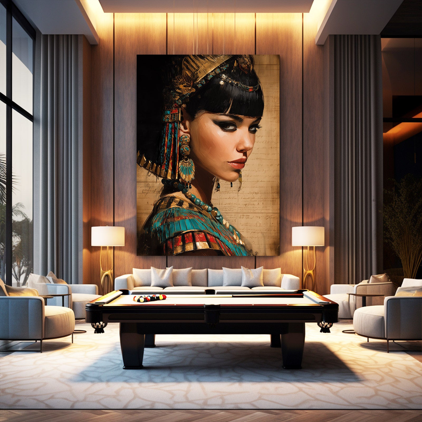 Cleopatra Portrait Photography Egyptian Wall Decor – styled in a furnished interior