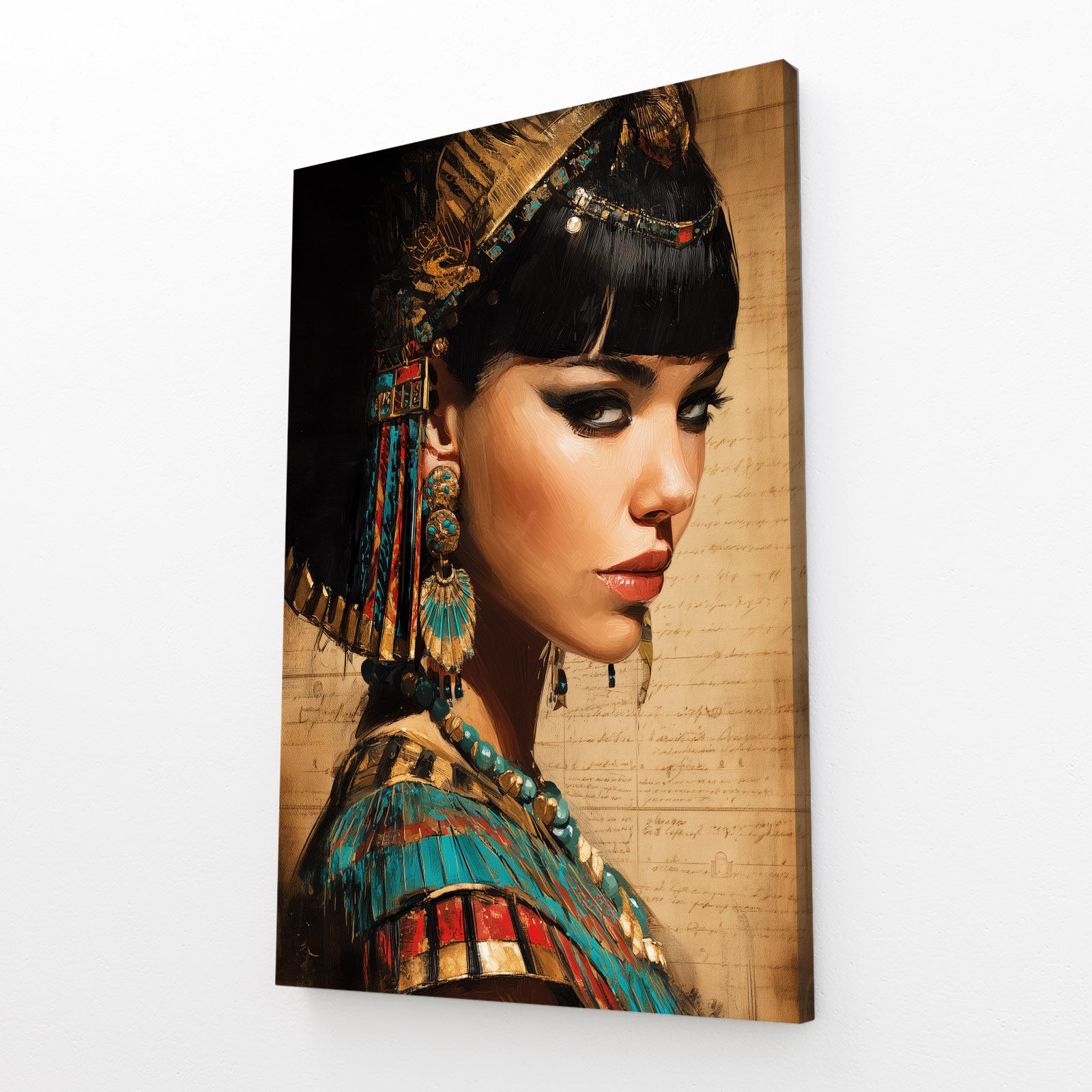Cleopatra Portrait Photography Egyptian Wall Decor – angled canvas view on white background