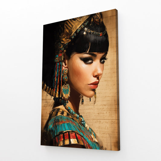 Cleopatra Portrait Photography Egyptian Wall Decor – angled canvas view on white background