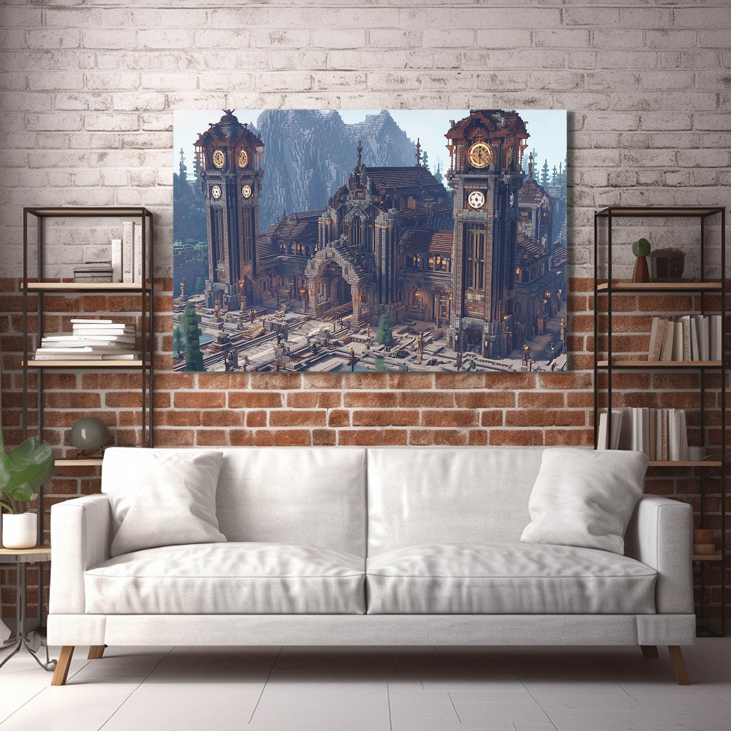 Clocktower Steam City Steampunk Art – styled in a furnished interior