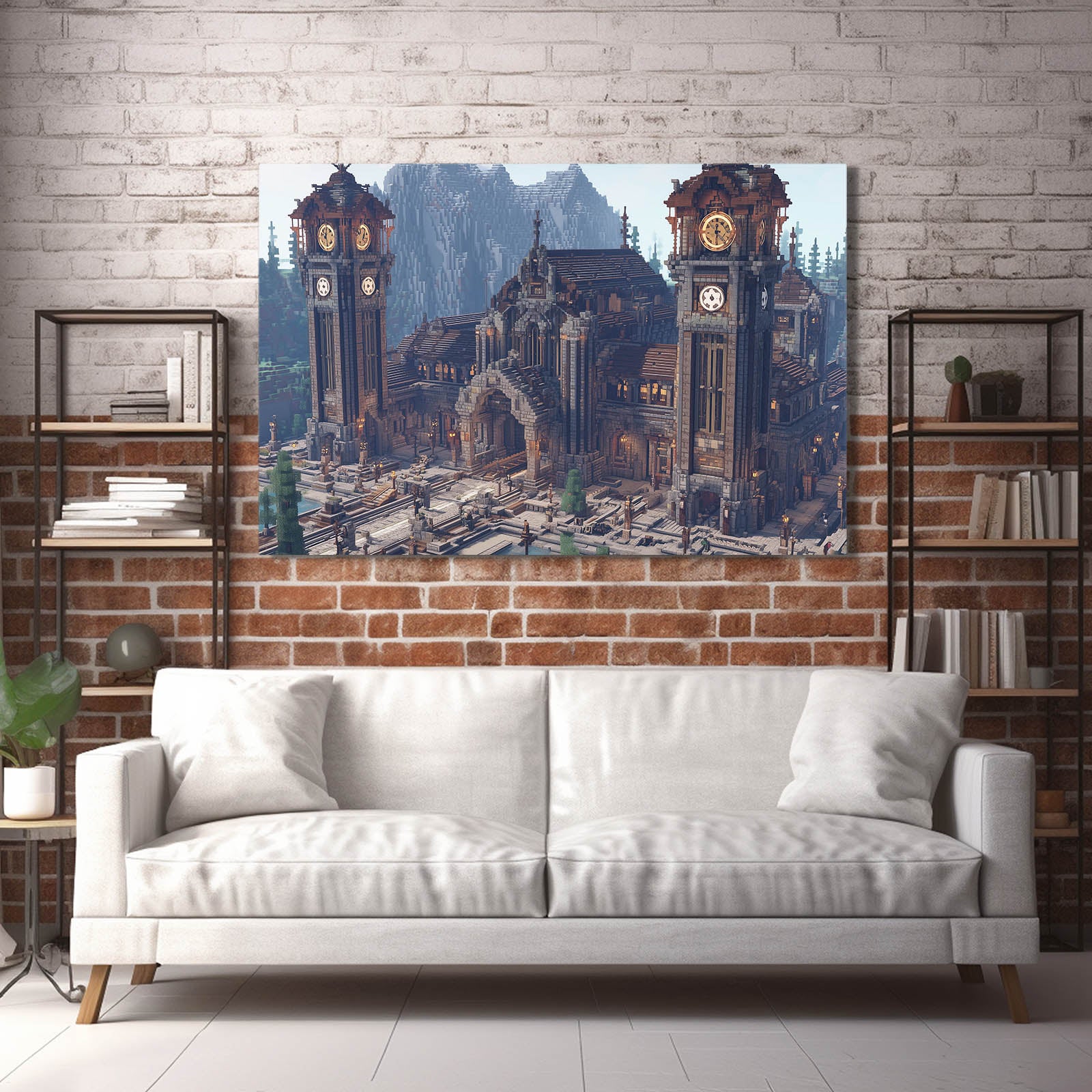 Clocktower Steam City Steampunk Art – styled in a furnished interior