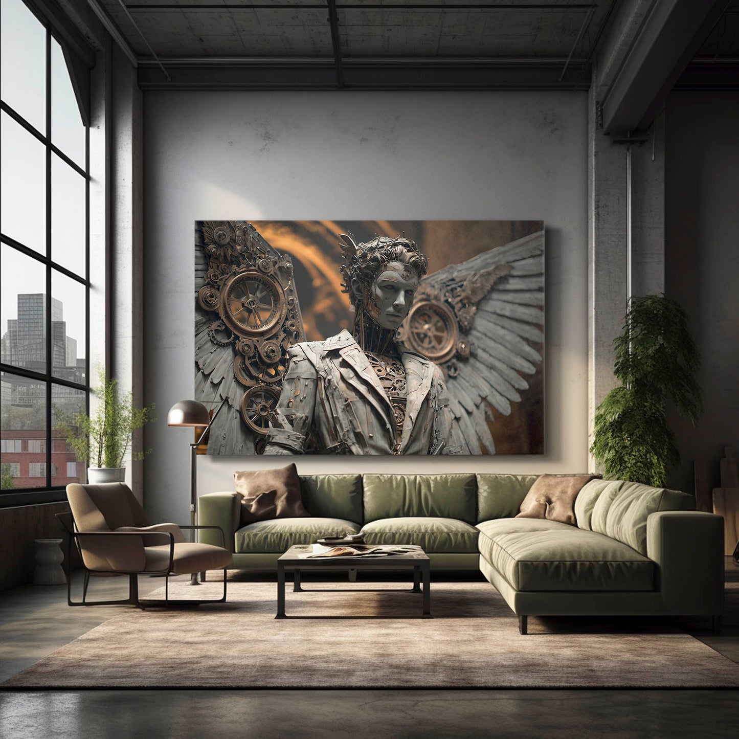 Clockwork Angel Statues Steampunk Prints – styled in a furnished interior