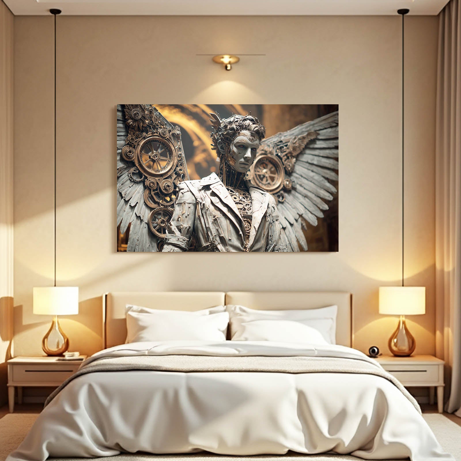 Clockwork Angel Statues Steampunk Prints – styled in a furnished interior