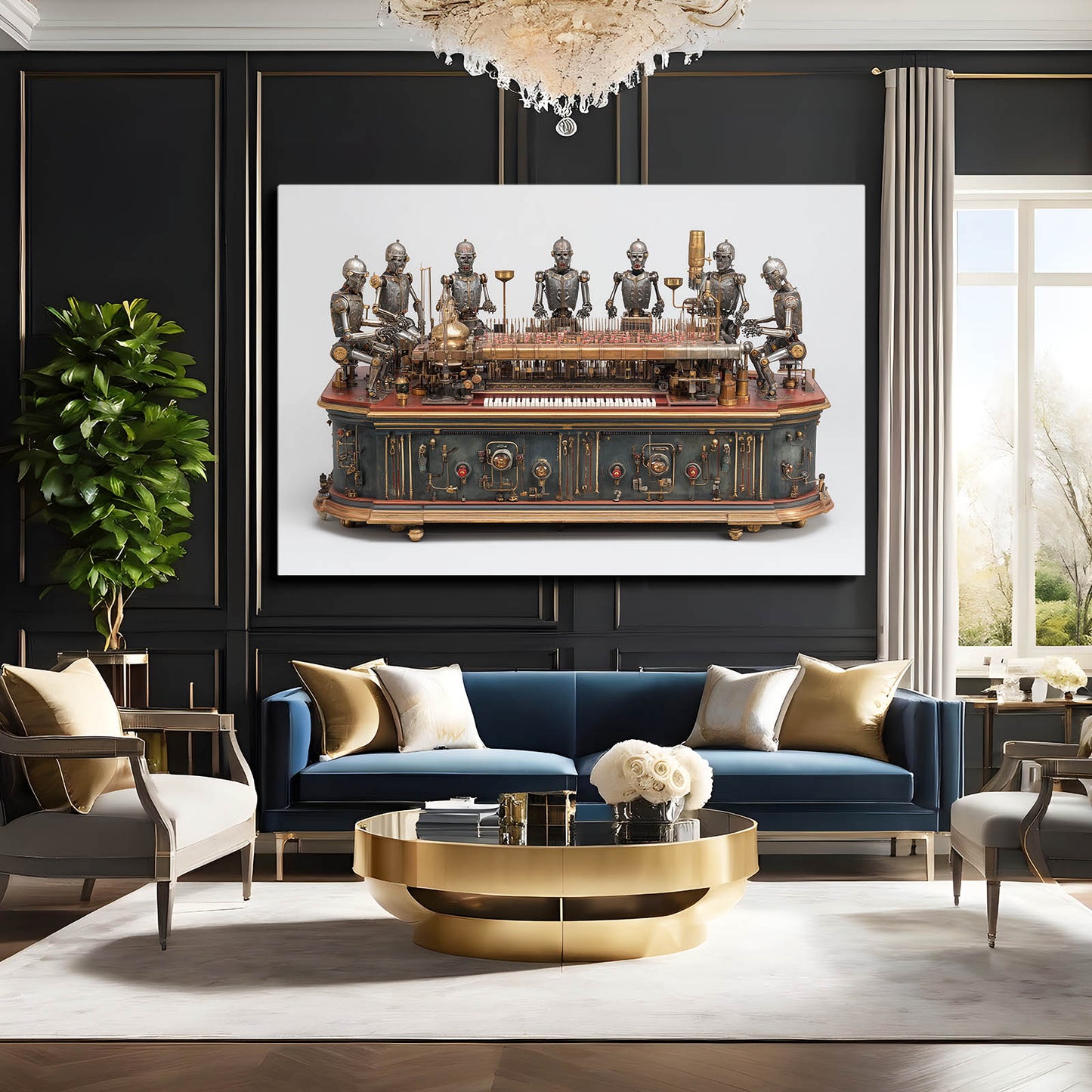 Clockwork Automaton Ensemble Steampunk Wall Decor – styled in a furnished interior