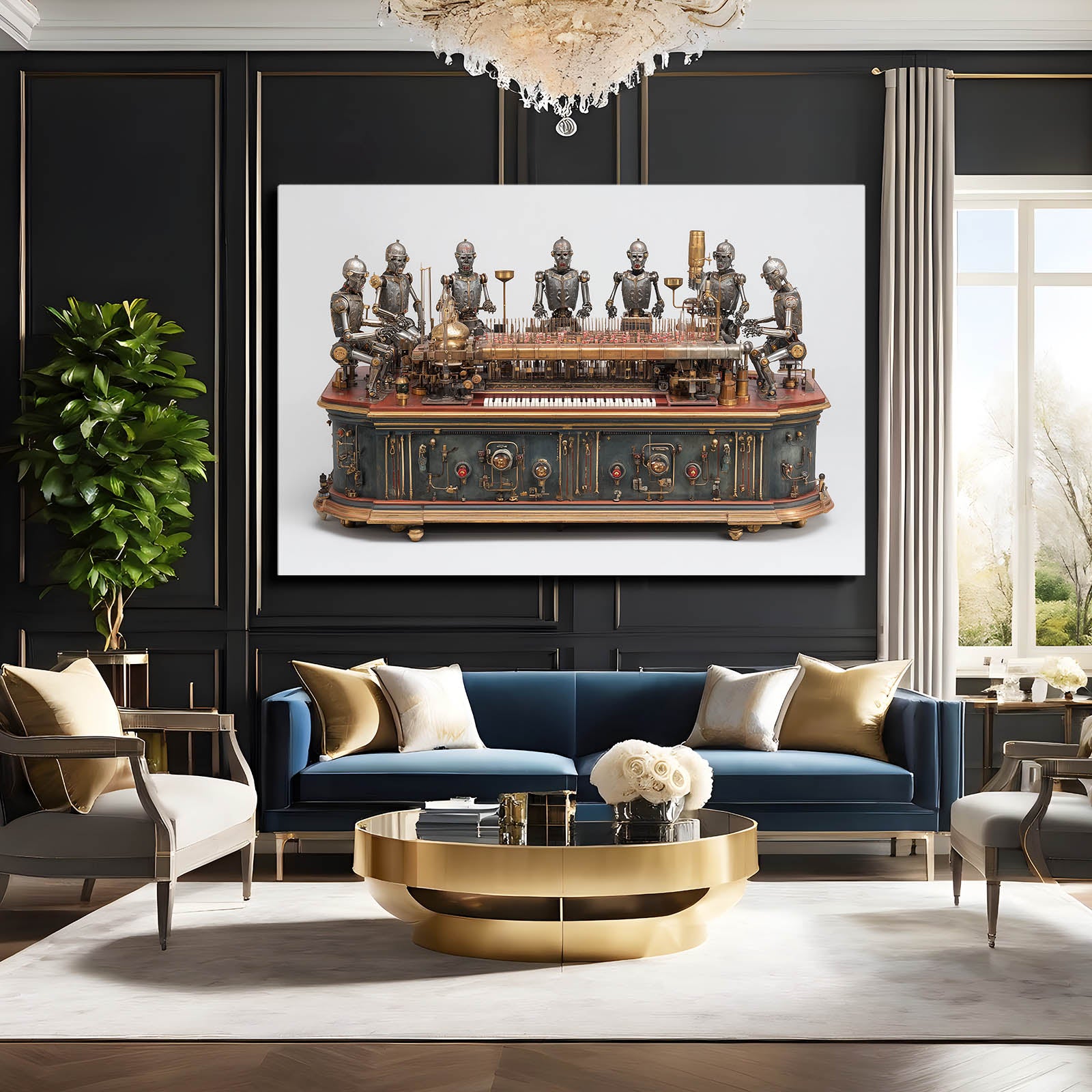 Clockwork Automaton Ensemble Steampunk Wall Decor – styled in a furnished interior