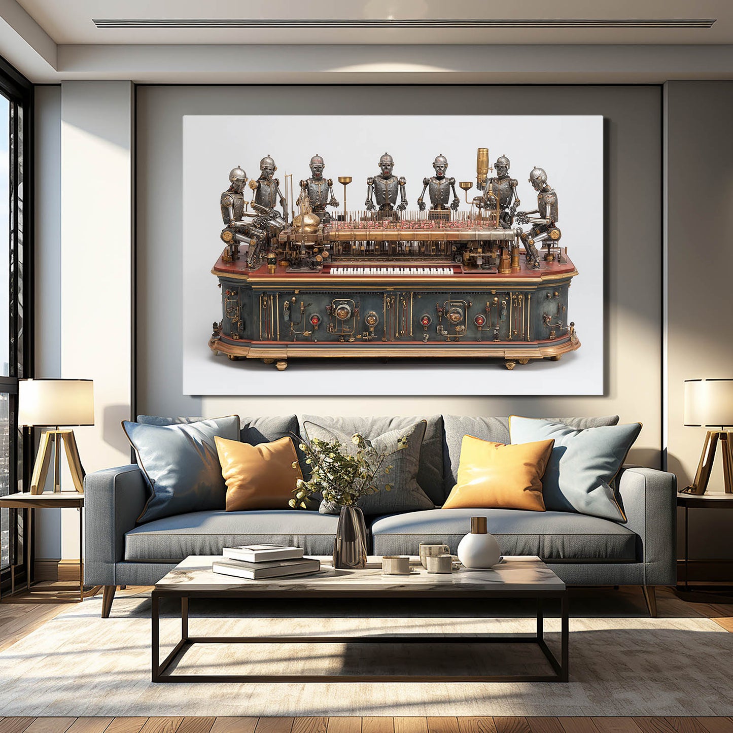 Clockwork Automaton Ensemble Steampunk Wall Decor – styled in a furnished interior
