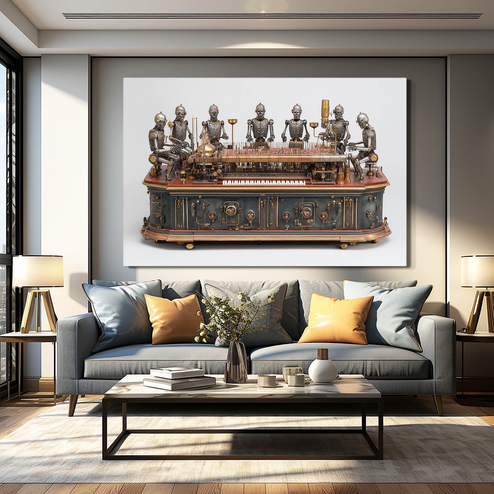 Clockwork Automaton Ensemble Steampunk Wall Decor – styled in a furnished interior