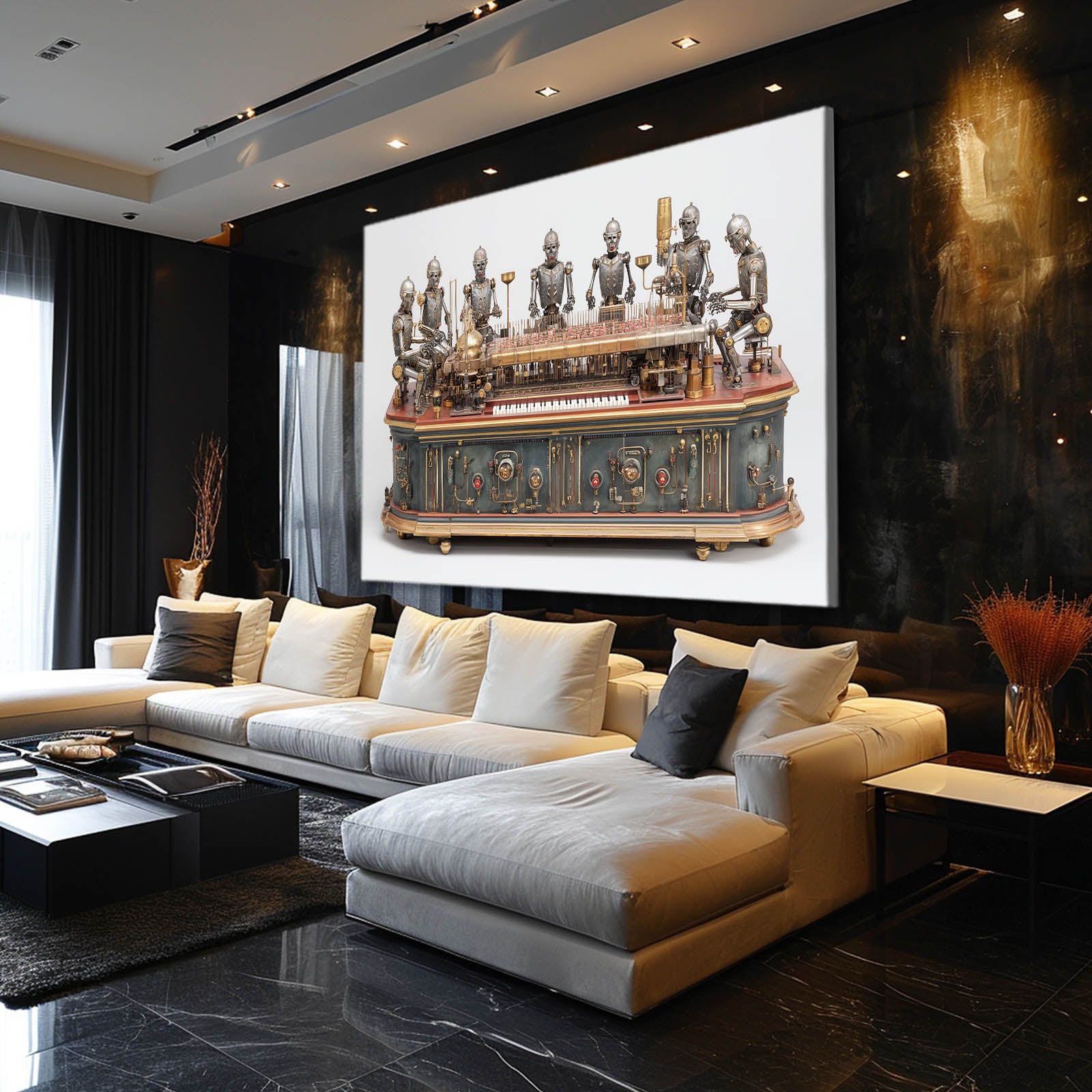 Clockwork Automaton Ensemble Steampunk Wall Decor – styled in a furnished interior