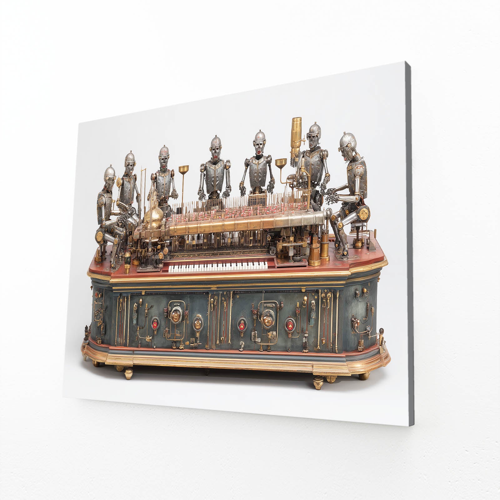 Clockwork Automaton Ensemble Steampunk Wall Decor – canvas print on white background