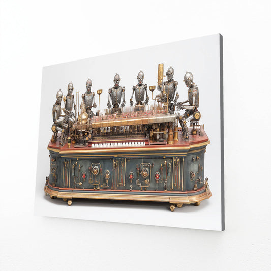 Clockwork Automaton Ensemble Steampunk Wall Decor – canvas print on white background