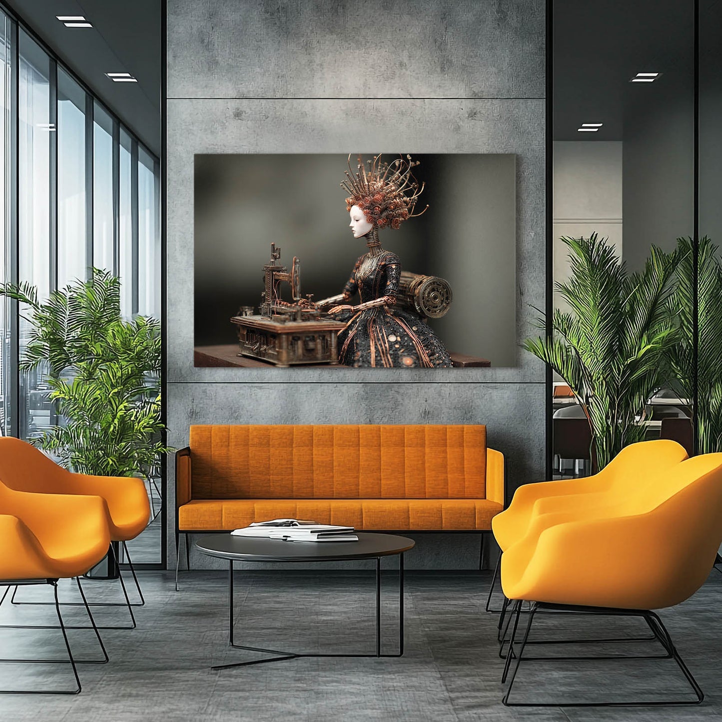 Clockwork Queen Doll Steampunk Canvas – styled in a furnished interior