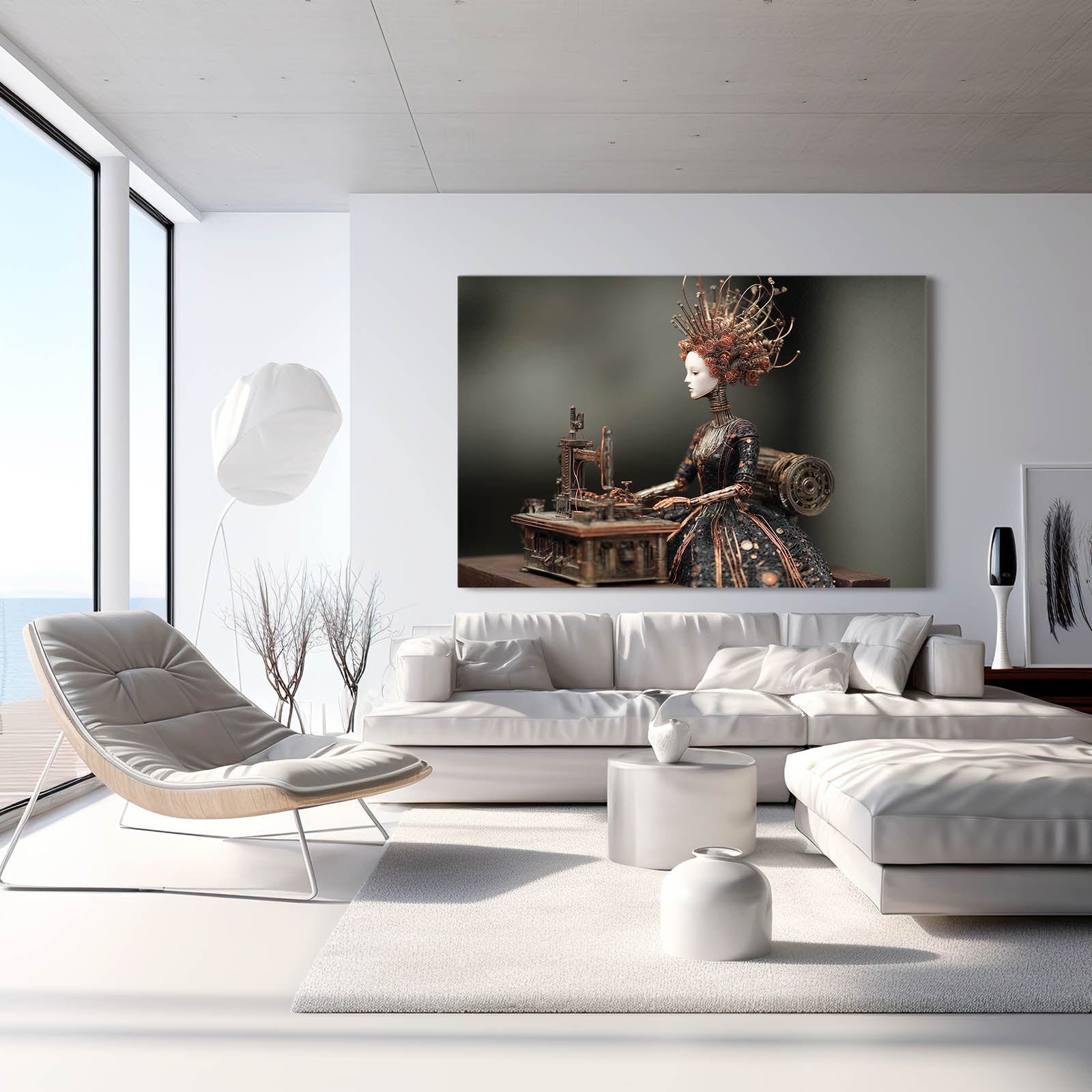 Clockwork Queen Doll Steampunk Canvas – styled in a furnished interior